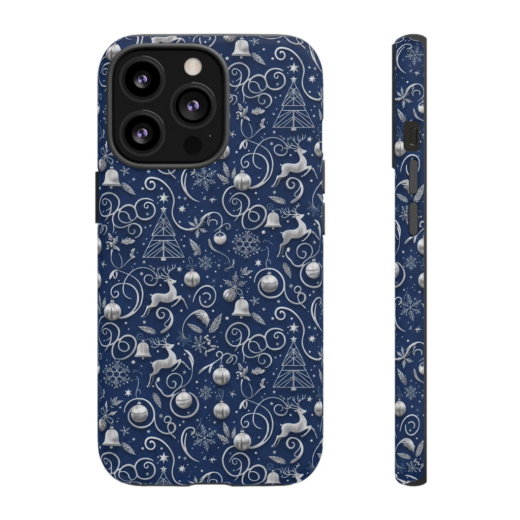 Blue & Silver Christmas Phone Case – Holiday Sparkle Design for iPhone 17, All iPhones & Galaxy | MRSBYVALLE Gift for Her