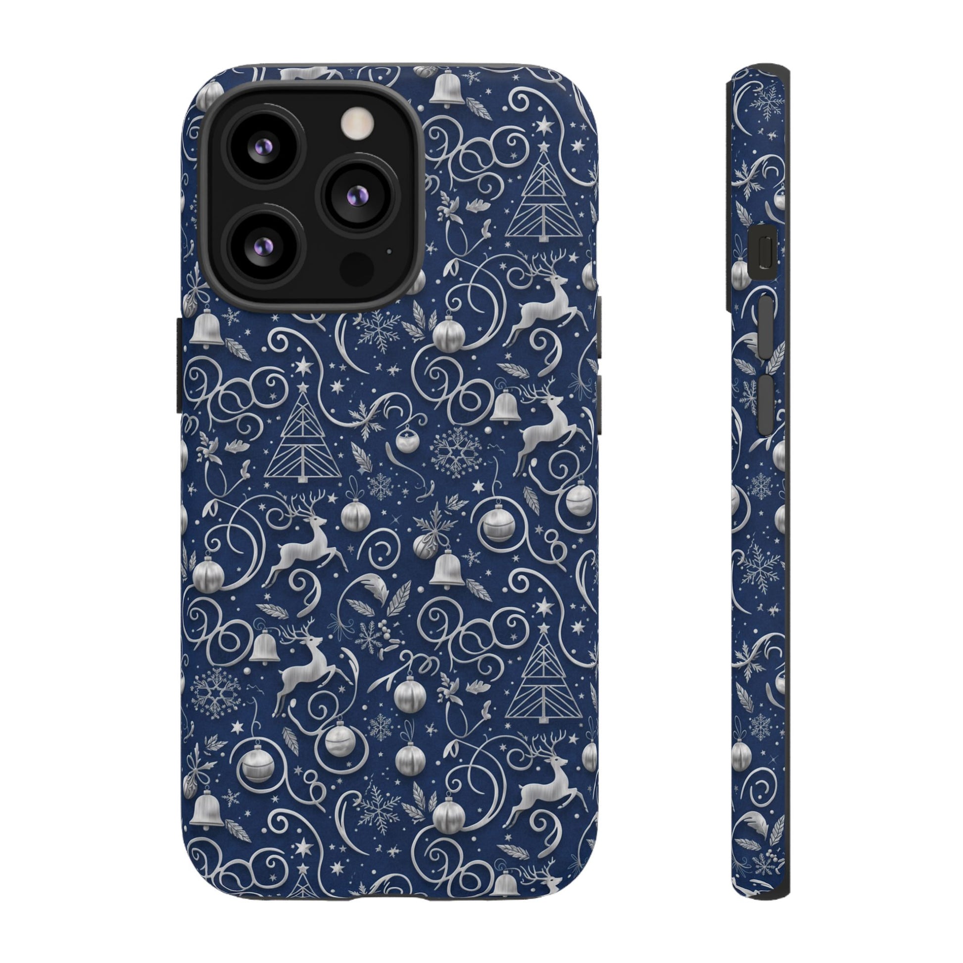 Blue & Silver Christmas Phone Case – Holiday Sparkle Design for iPhone 17, All iPhones & Galaxy | MRSBYVALLE Gift for Her