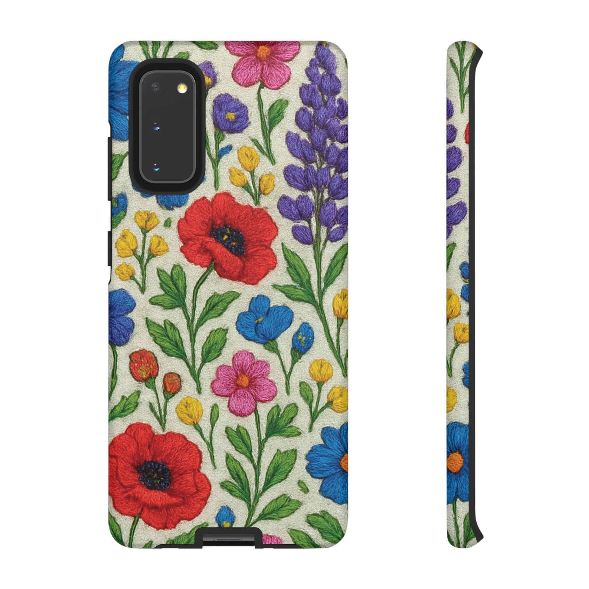 Bright 3D Illusion Wildflower Phone Case Cute Floral Design in Red, Pink, Blue – Aesthetic Protective Case for iPhone and  Android