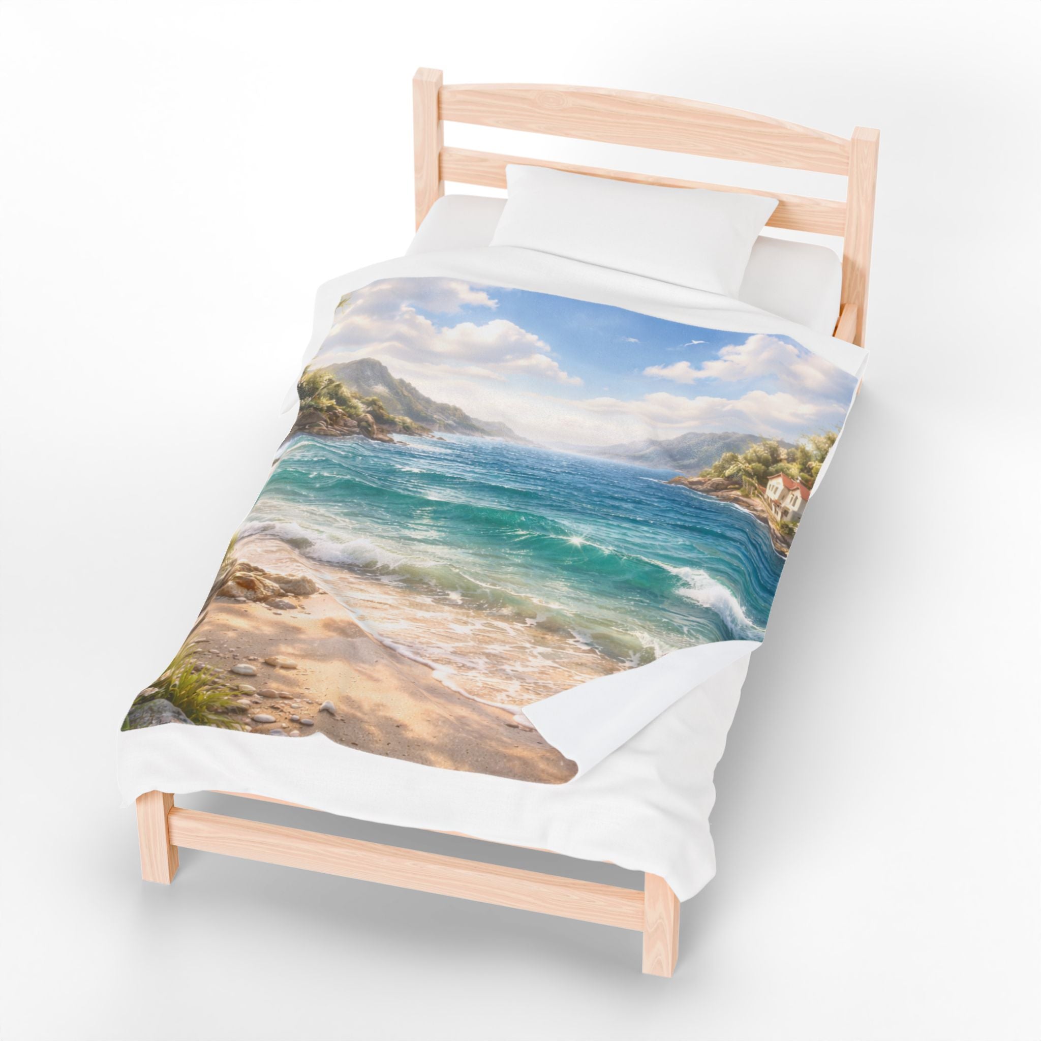 Coastal Horizon Velveteen Plush Blanket — Ocean View Minky Throw