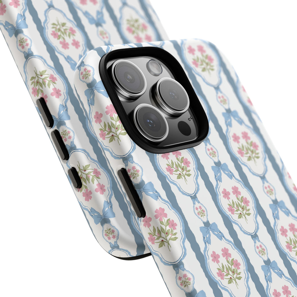 Coque de téléphone Vintage Nœud Bleu et Rose — Motif floral romantique « Tough Cases »
