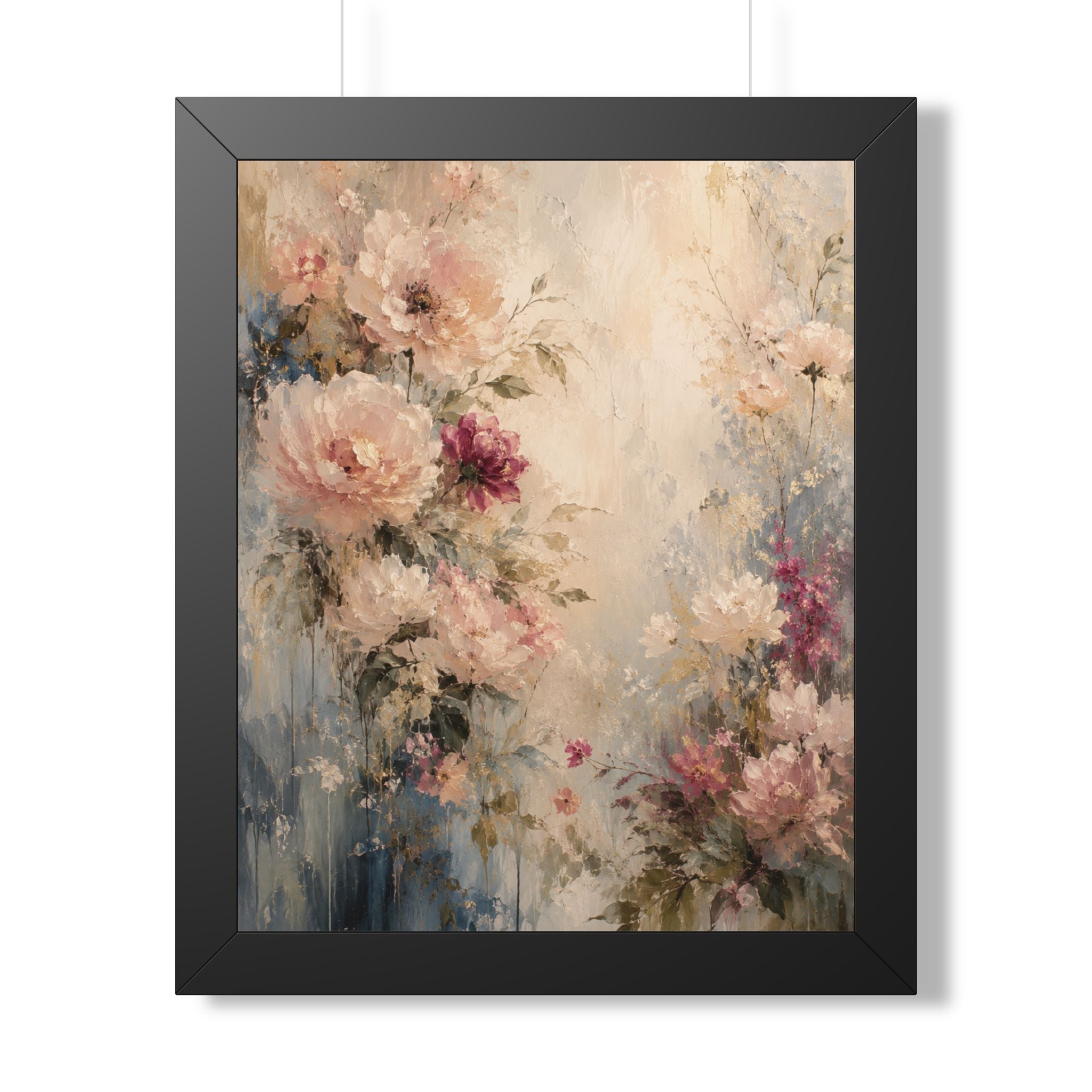 Soft Watercolor Peonies Framed Vertical Poster | Floral Wall Art