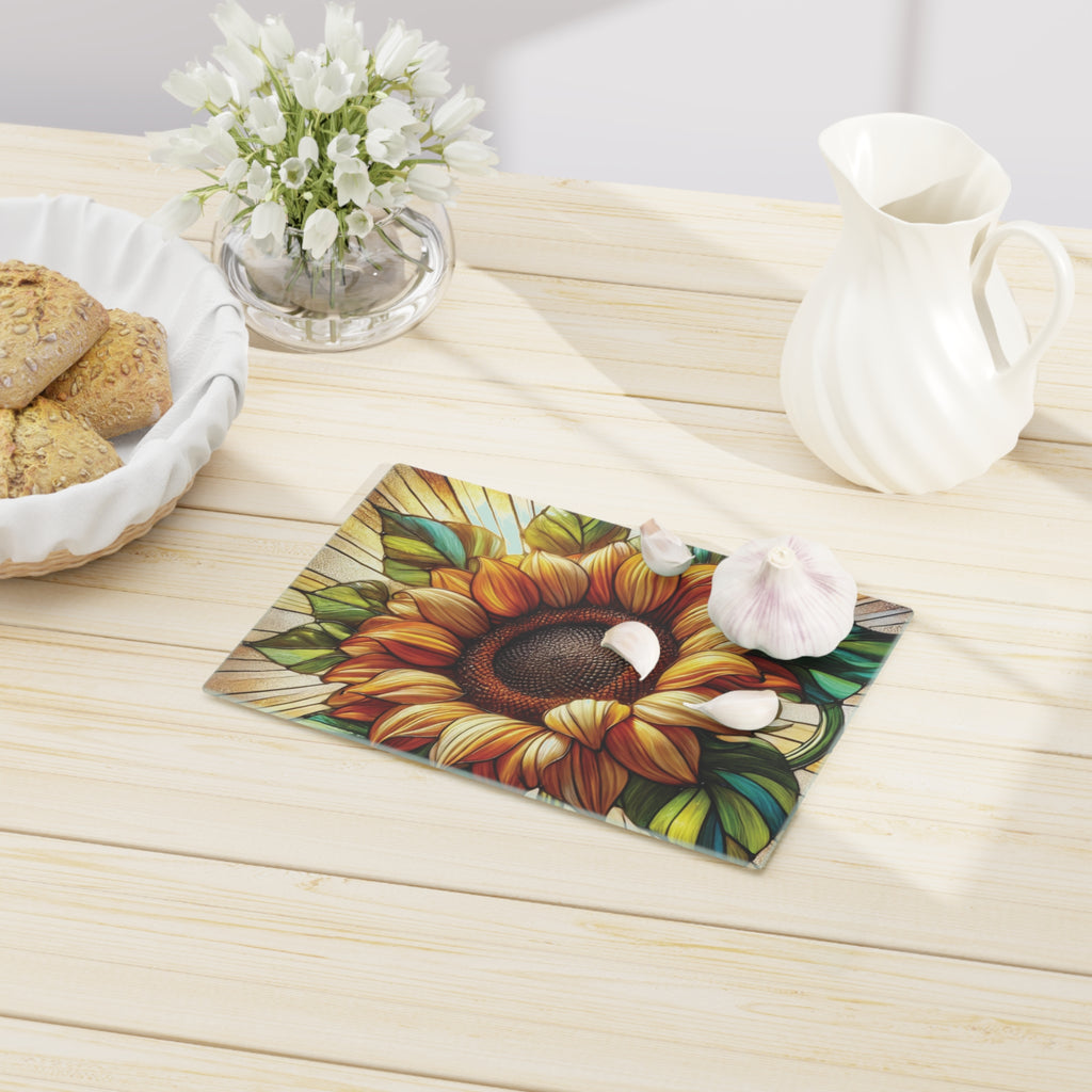 Elegant Sunflower-Stained Glass Cutting Board Floral Charcuterie Kitchen Decor, Useful Gifts for Her Perfect for Cooking, Serving, and Entertaining - MRSBYVALLE