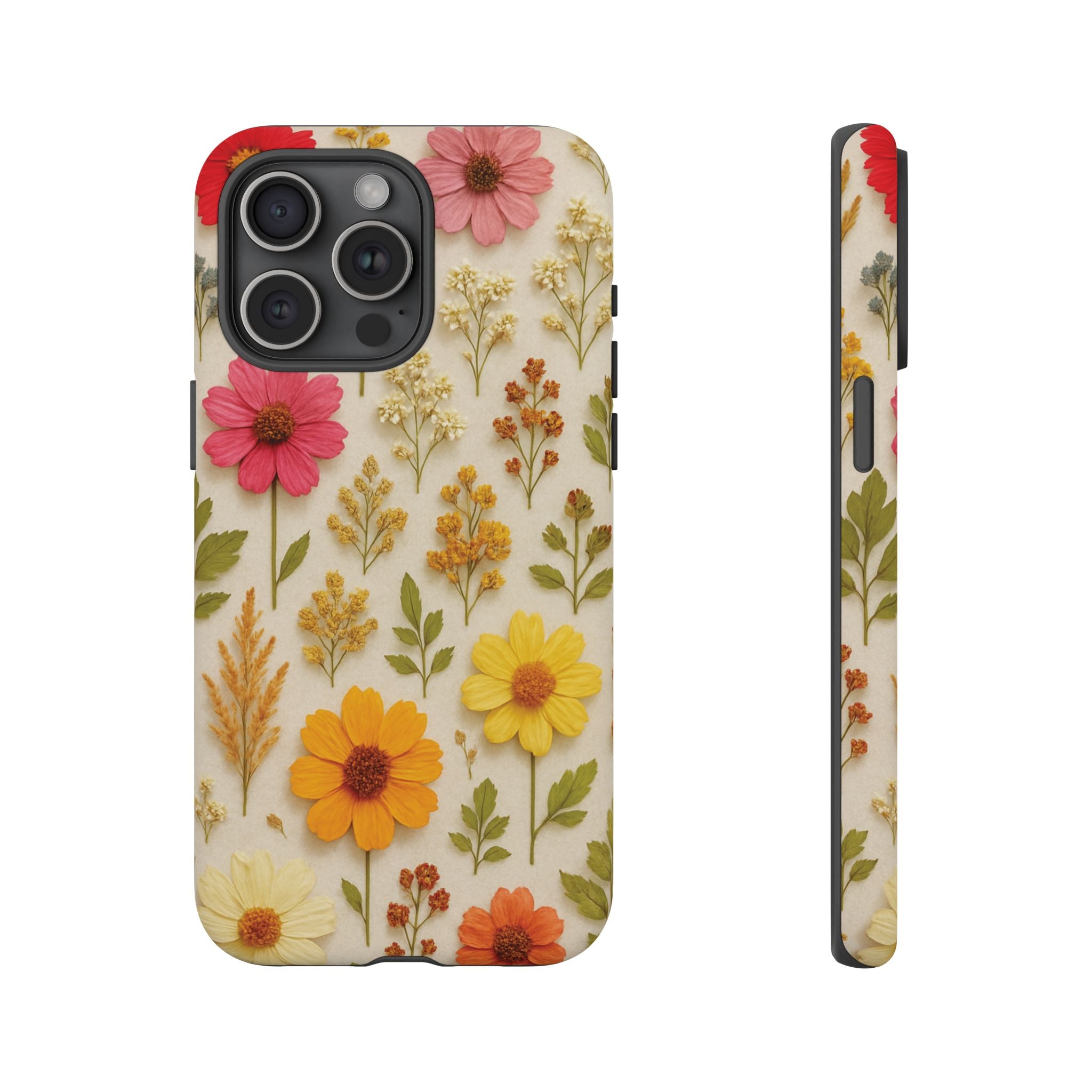 Dried Flowers Illusion Phone Case – Realistic Botanical Aesthetic, Colorful Pressed Floral Art, Trendy Nature-Inspired Protective Cover  iPhone & Samsung Models