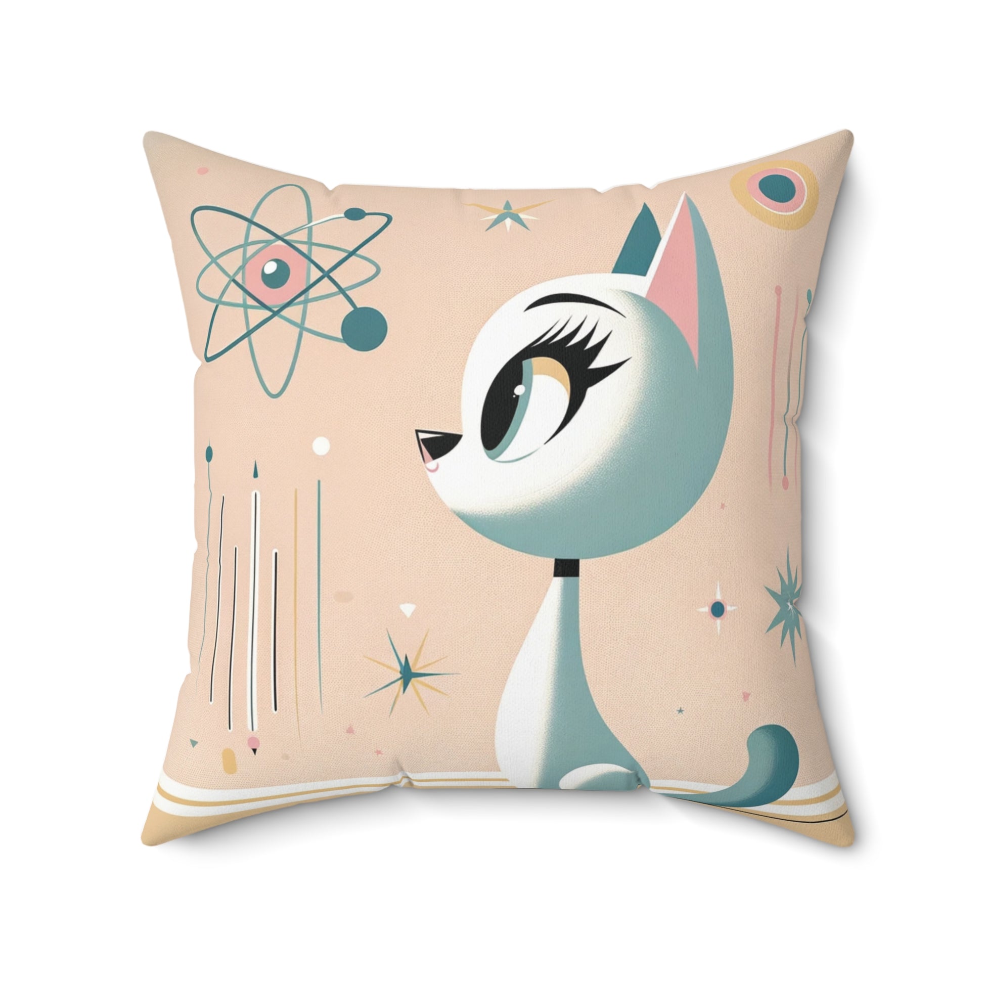Atomic Cat Pastel 3D Floral Illusion Square Pillow   Luxurious Retro Elegant Home Living Room Decor Enhancement Decor Comfort for Bedroom or Housewarming Gift New House, Bridal Shower Gift.