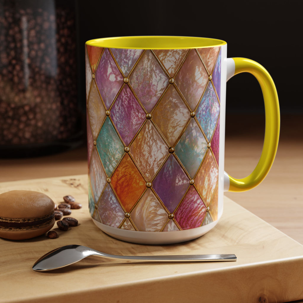 Colorful Jewel-Quilt Accent Coffee Mug — Vibrant Stained-Glass Pattern (11/15oz) Gift for her