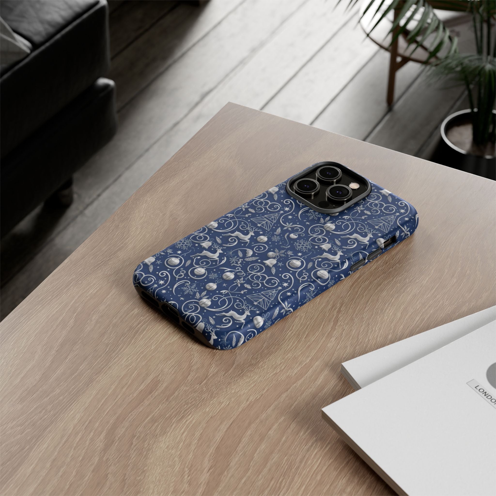 Coque Téléphone Noël Bleu & Argent – Motif Paillettes Festives pour iPhone 17, Tous iPhones & Galaxy | Cadeau MRSBYVALLE pour Elle