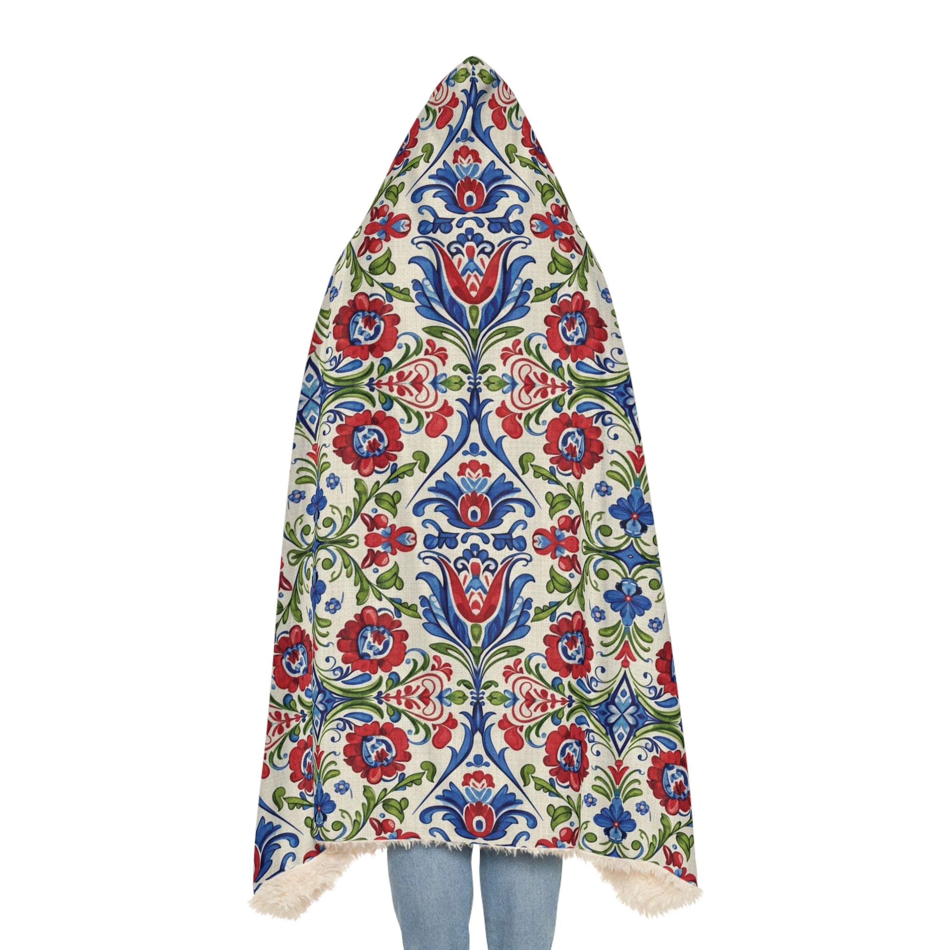 Kashubian Folk Art Hooded Blanket Traditional Polish Floral Wearable Throw Perfect Gift Birthday, Christmas