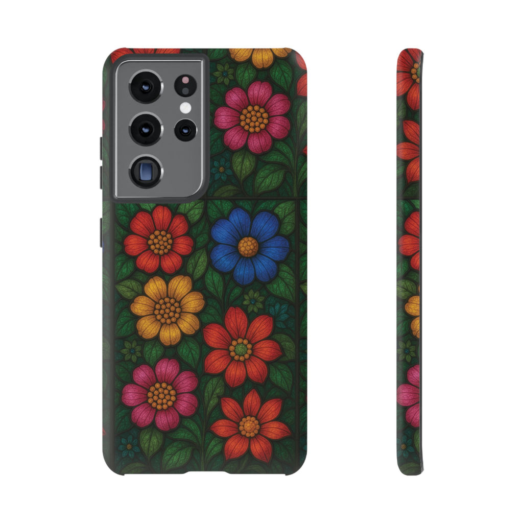 Coque de téléphone effet vitrail floral lumineux Art abstrait coloré, Étui de protection esthétique pour iPhone, Samsung et Google, Idée cadeau unique pour maman