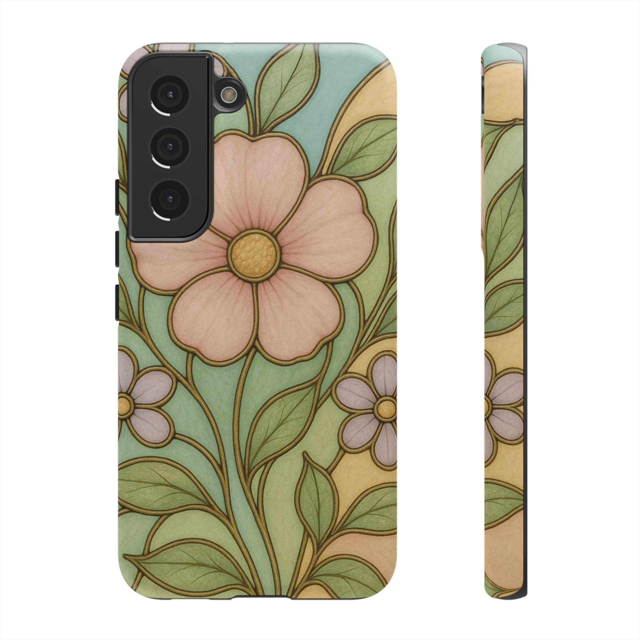 Pastel Pink, Yellow Stain Glass Illusion Floral Phone Case  Romantic Cottagecore Aesthetic, Soft Botanical Design, Protective Gift for Her, Fits iPhone & Samsung Models