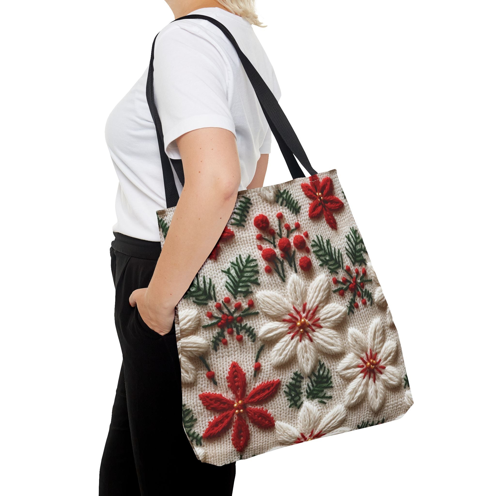Festive Poinsettia Christmas Tote Stylish Holiday Bag for Shopping, Gifts, and Everyday Use - Durable, Reusable, and Perfect for Spreading Cheer This Holiday Season - MRSBYVALLE