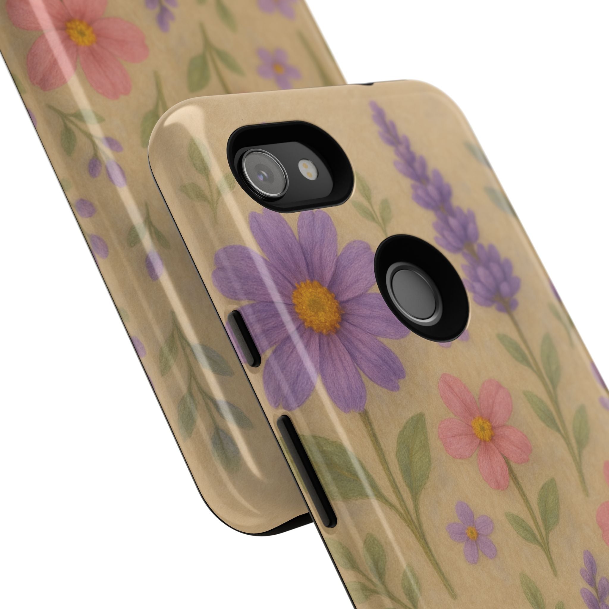3D Illusion Wildflower Phone Case Cute Pastel Floral Design in Lavender, Pink, Mint Green – Aesthetic Protective Case for iPhone and  Android