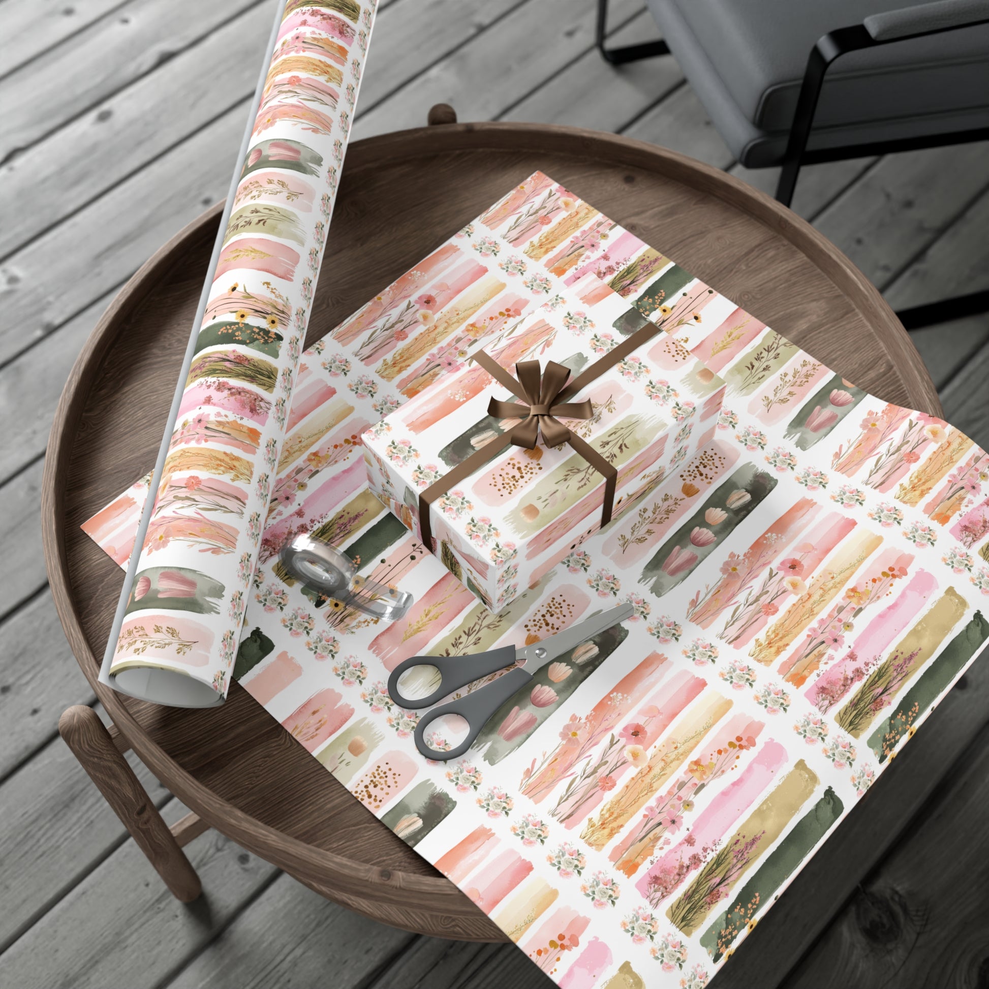 Pastel Brushstroke Floral Wrapping Paper Soft Pink & Peach Illusion Design, Elegant Gift Wrap for Her, Aesthetic Packaging for Birthdays  More Weddings