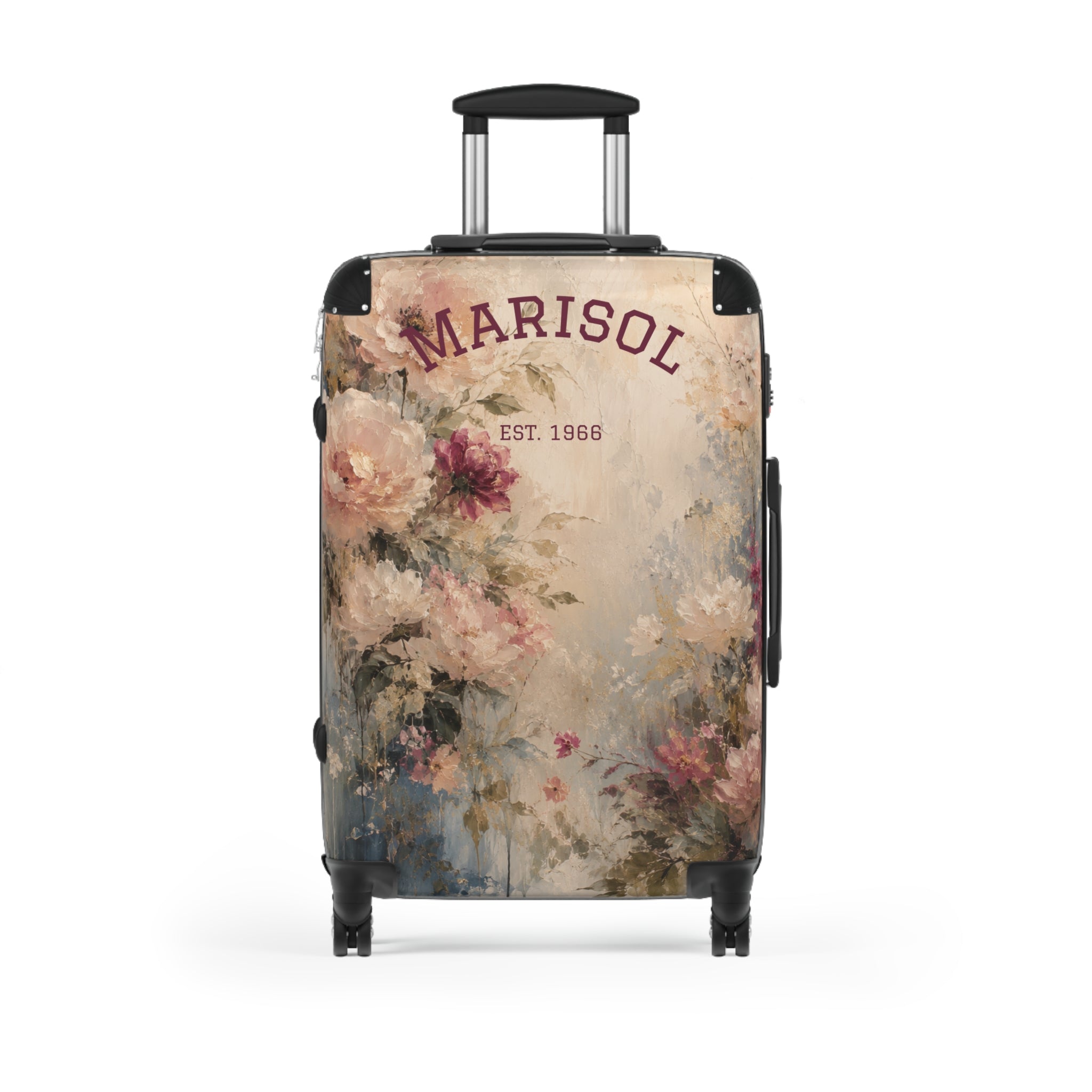 Personalized Floral Suitcase Cover — "Custom Name" Vintage Roses Travel Luggage