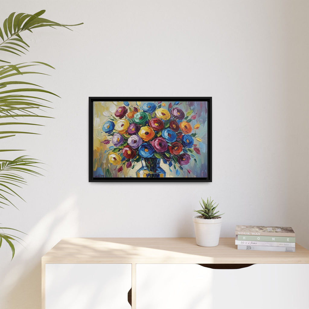 Impression sur toile bouquet floral aquarelle - Tableau mural encadré mat - Illusion de peinture à l'huile vibrante