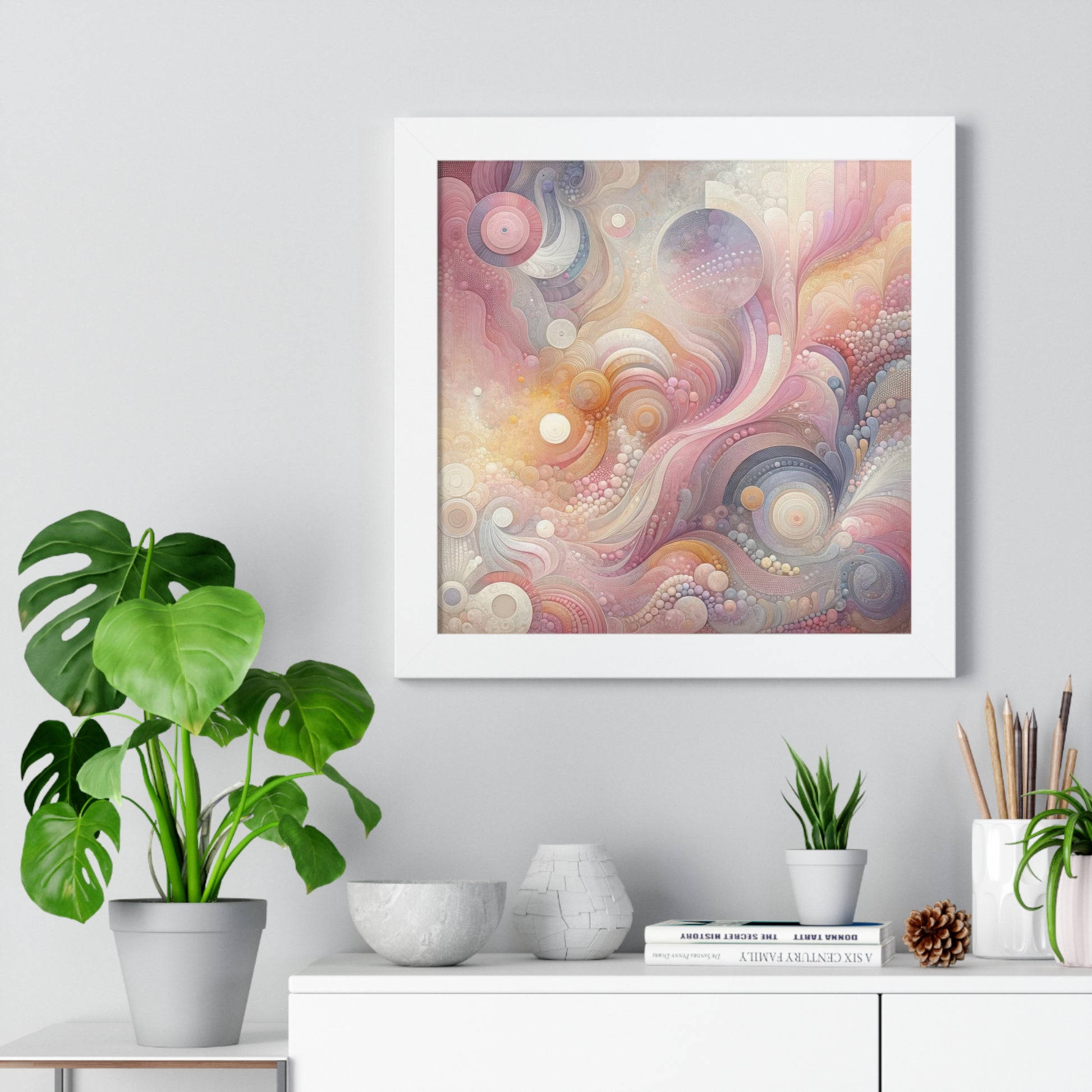 Pink Contemporary Elegance Abstract Modern Art Framed Canvas Print Wall Classic Encased in Black, White, or Walnut Frames with Durable Acrylic Protection Ready to Hang Timelessly Crafted..