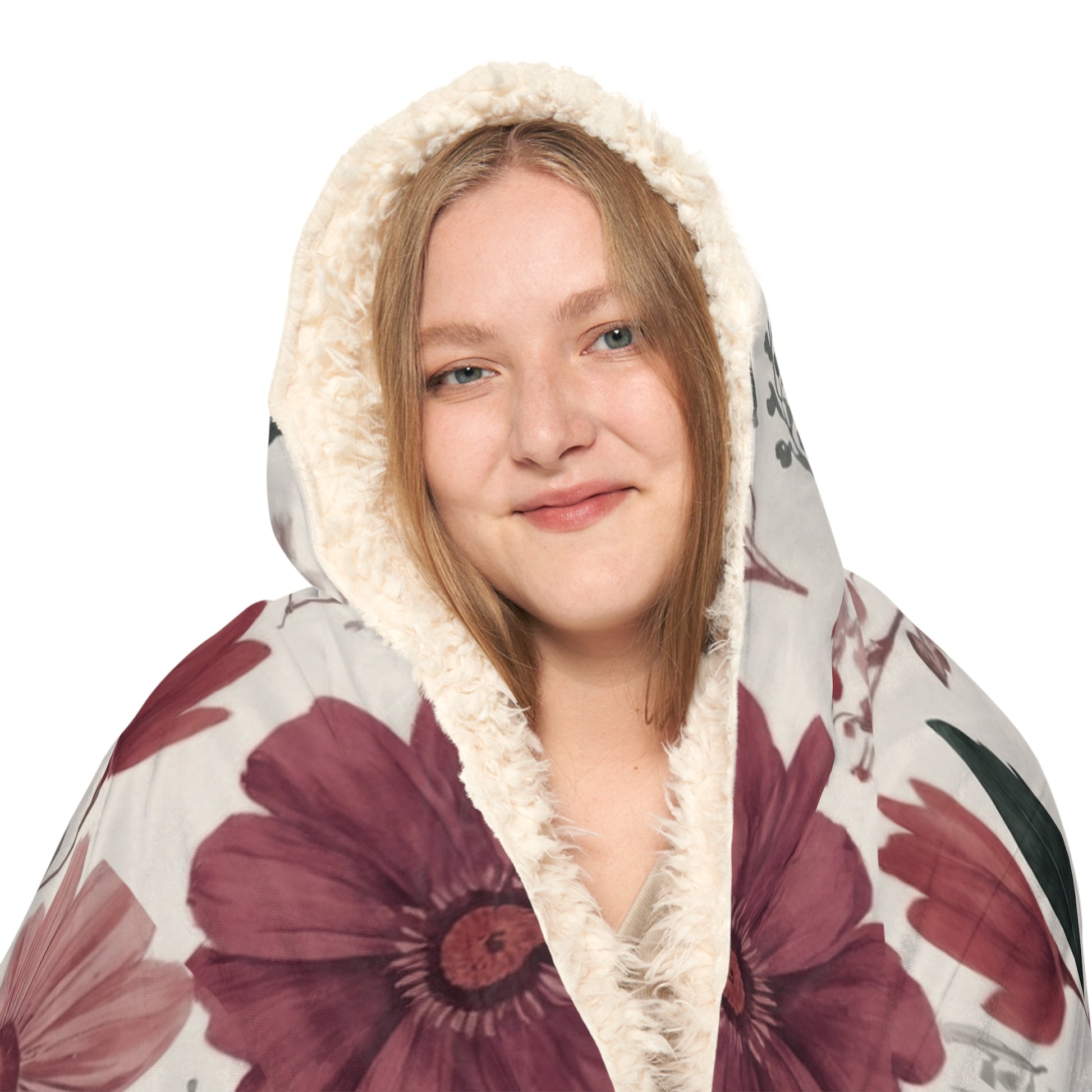 Romantic Rose Floral Hooded Blanket – 3D Illusion Cozy Sherpa Throw, Soft Gift for Her, Snuggle Up in Love & Warmth This Winter Gift for Mom Housewarming