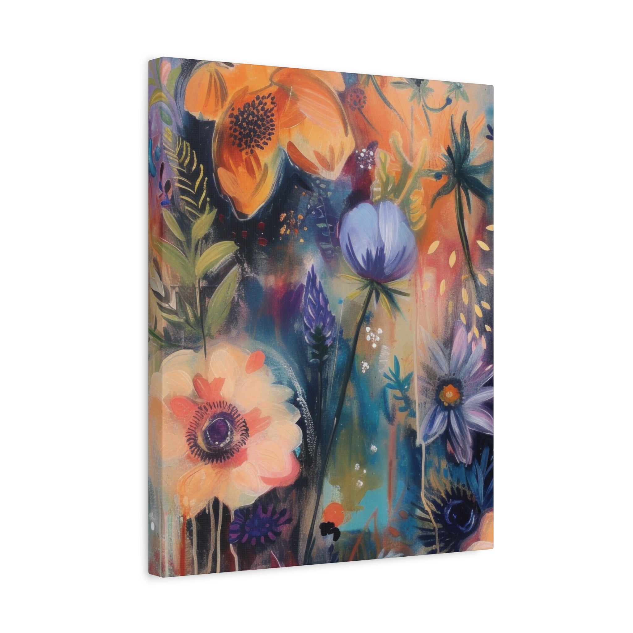 Boho Floral Wall Art Matte Canvas Stretched, Vibrant Botanical Design, Perfect for Living Room, Bedroom, or Office Decor, Adds a Stylish Touch to Any Space1.25" - MRSBYVALLE