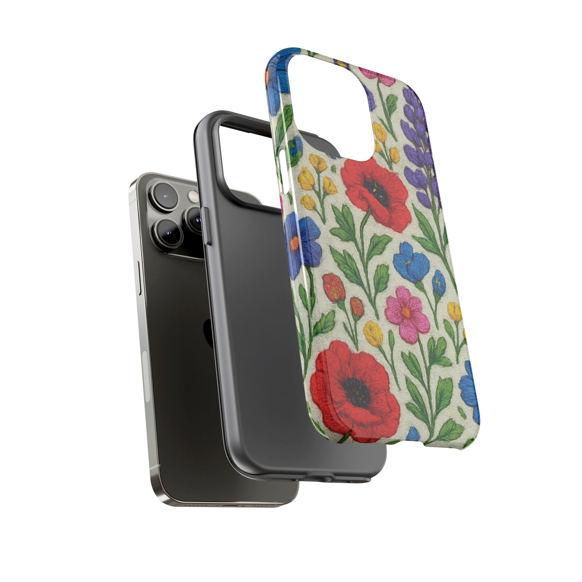 Bright 3D Illusion Wildflower Phone Case Cute Floral Design in Red, Pink, Blue – Aesthetic Protective Case for iPhone and  Android