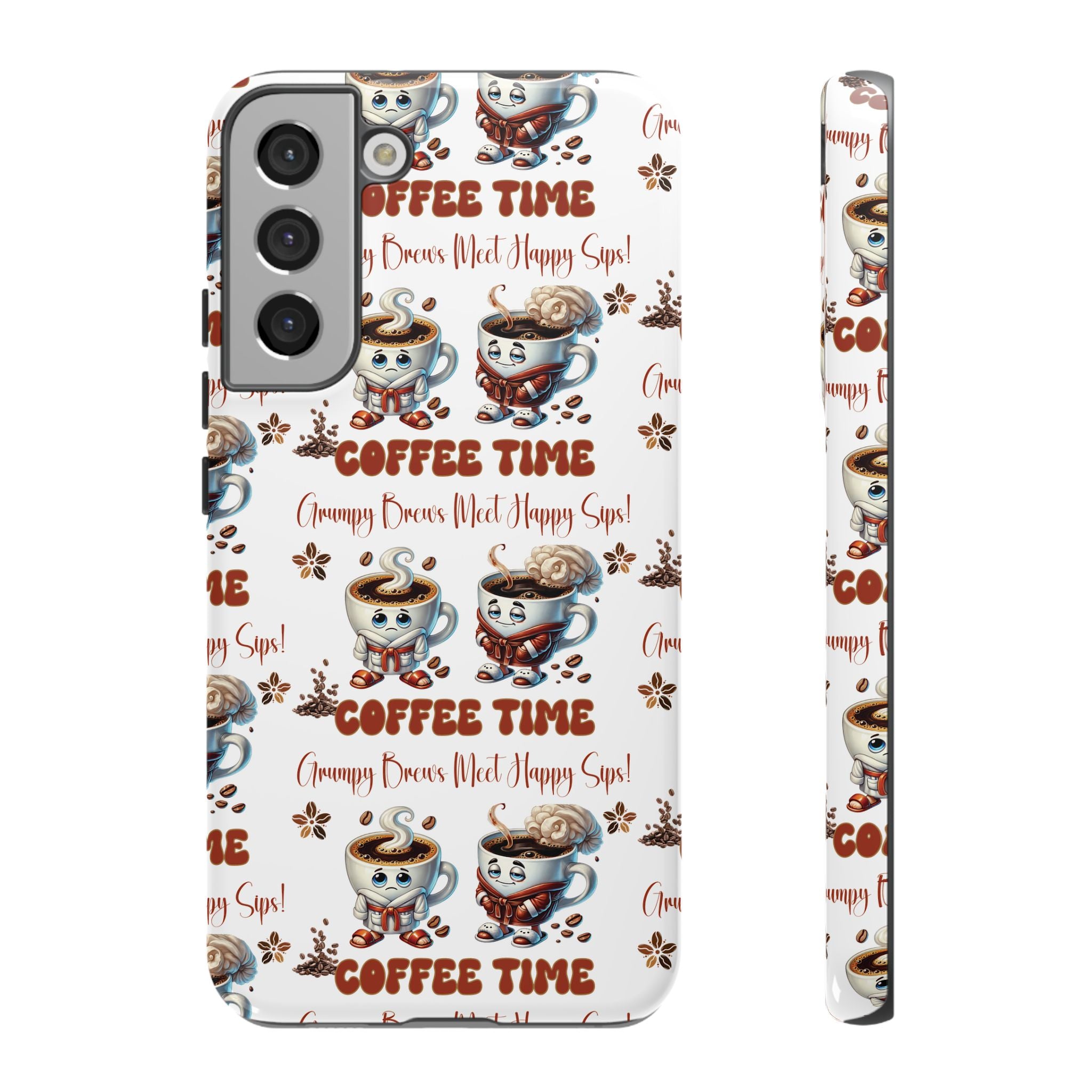 Grumpy Brews Meet Happy Sips Phone Case Compatible with iPhone, Samsung & Pixel | Fun, Durable Protection for Coffee Lovers | Unique Design, Shockproof & Scratch-Resistant Perfect for Coffee Lover - MRSBYVALLE
