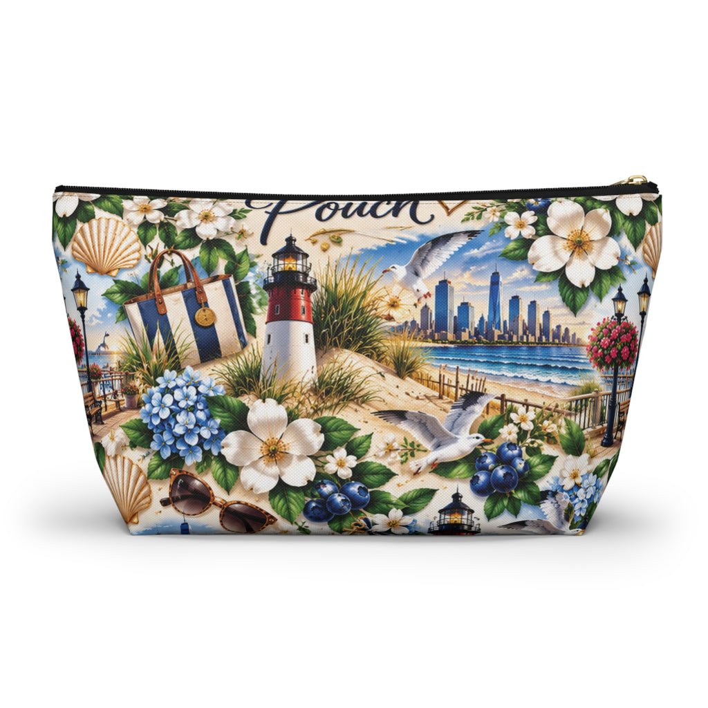 My New Jersey Pouch — Coastal Accessory Pouch with T‑Bottom (Beach Floral Design)