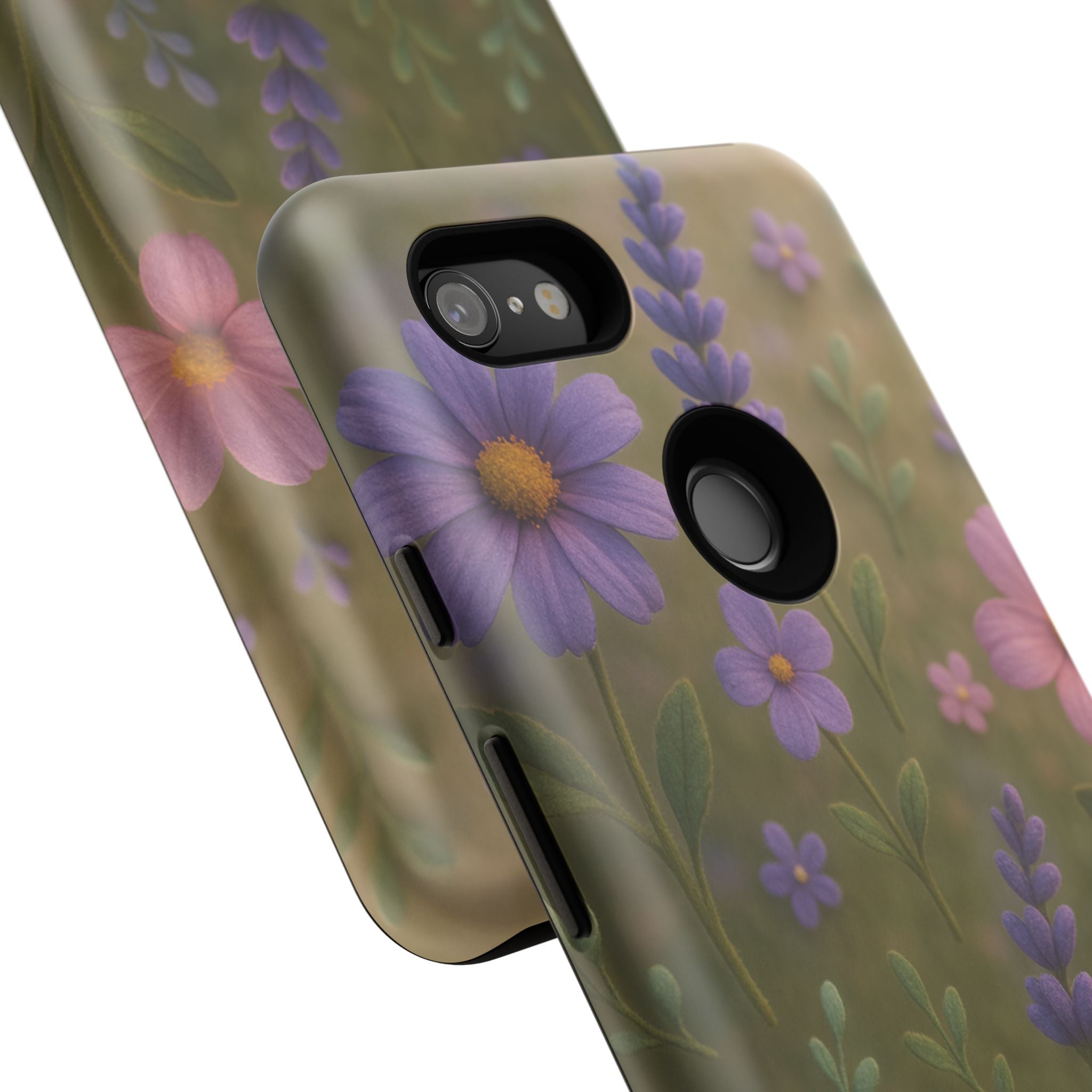 Pastel Flowers 3D Illusion Wildflower Phone Case Cute Pastel Floral Design in Lavender, Pink, Mint Green Aesthetic Protective Case for iPhone and  Android