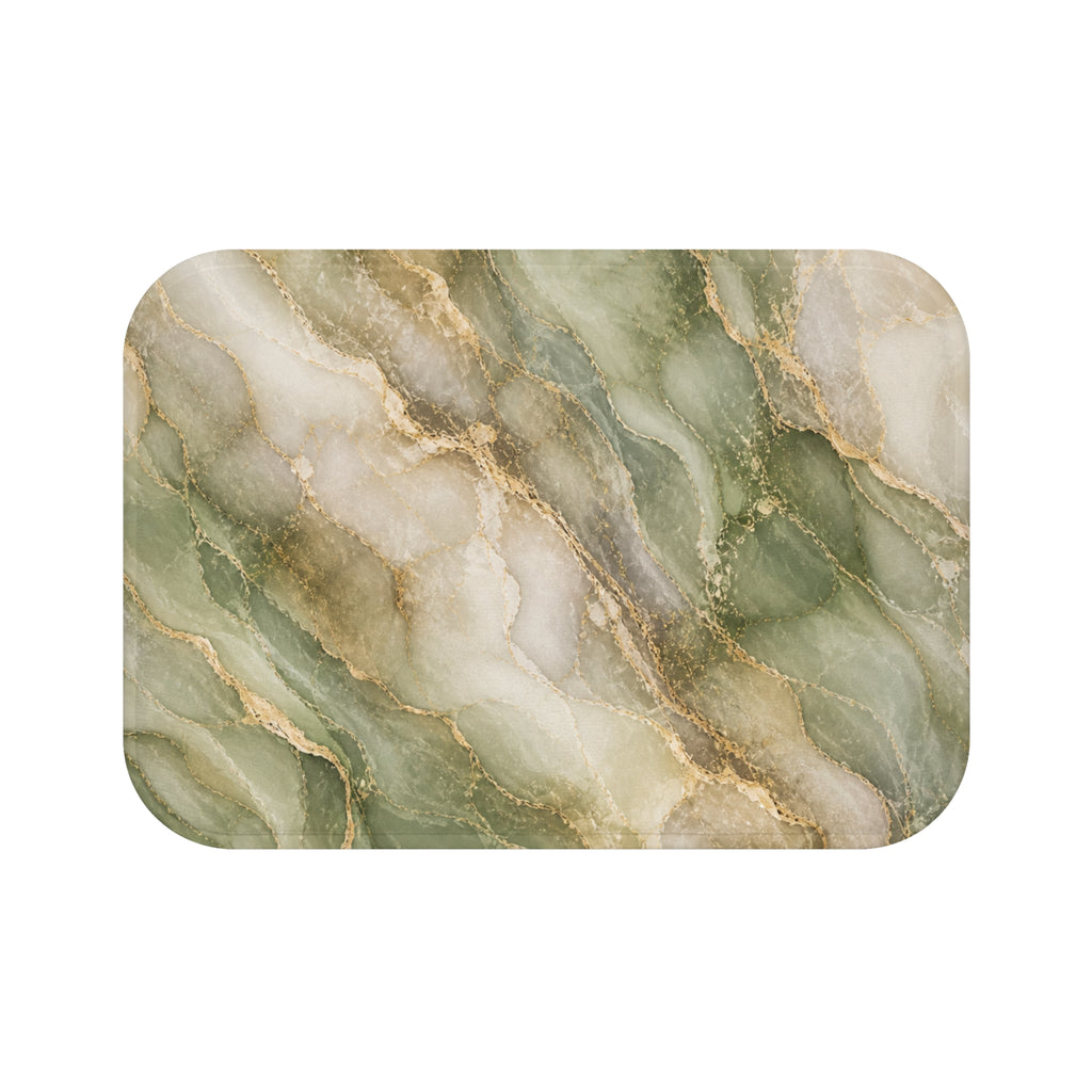 Sage Green Marble Bath Mat — Gold Vein Luxury Absorbent Bathroom Rug