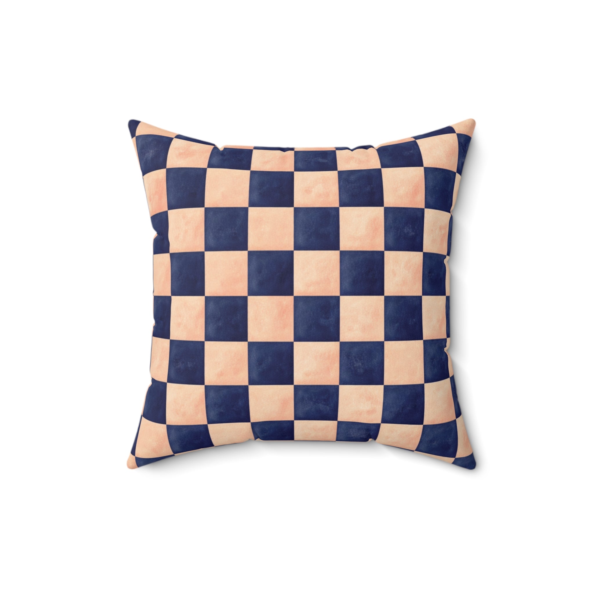 Navy + Peach Checkerboard Throw Pillow Sofa, Office Decor