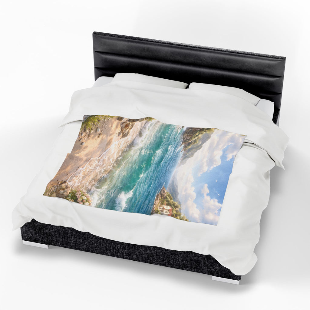 Coastal Horizon Velveteen Plush Blanket — Ocean View Minky Throw