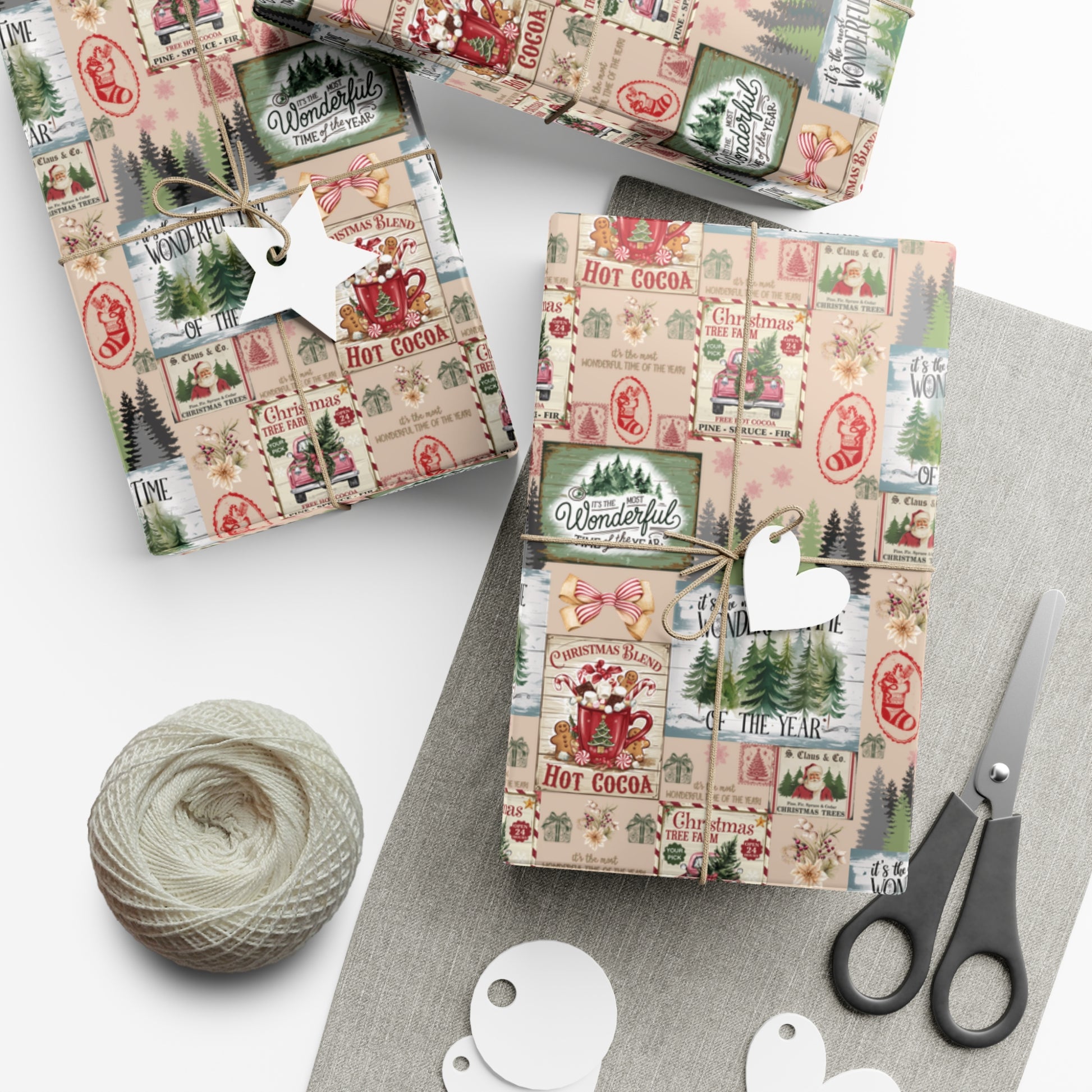 Christmas Wrapping Paper with Vintage Stamps Design  Perfect for Unique Holiday Gift Wrapping Premium Quality Gift Wrap for Luxurious Presentation - MRSBYVALLE