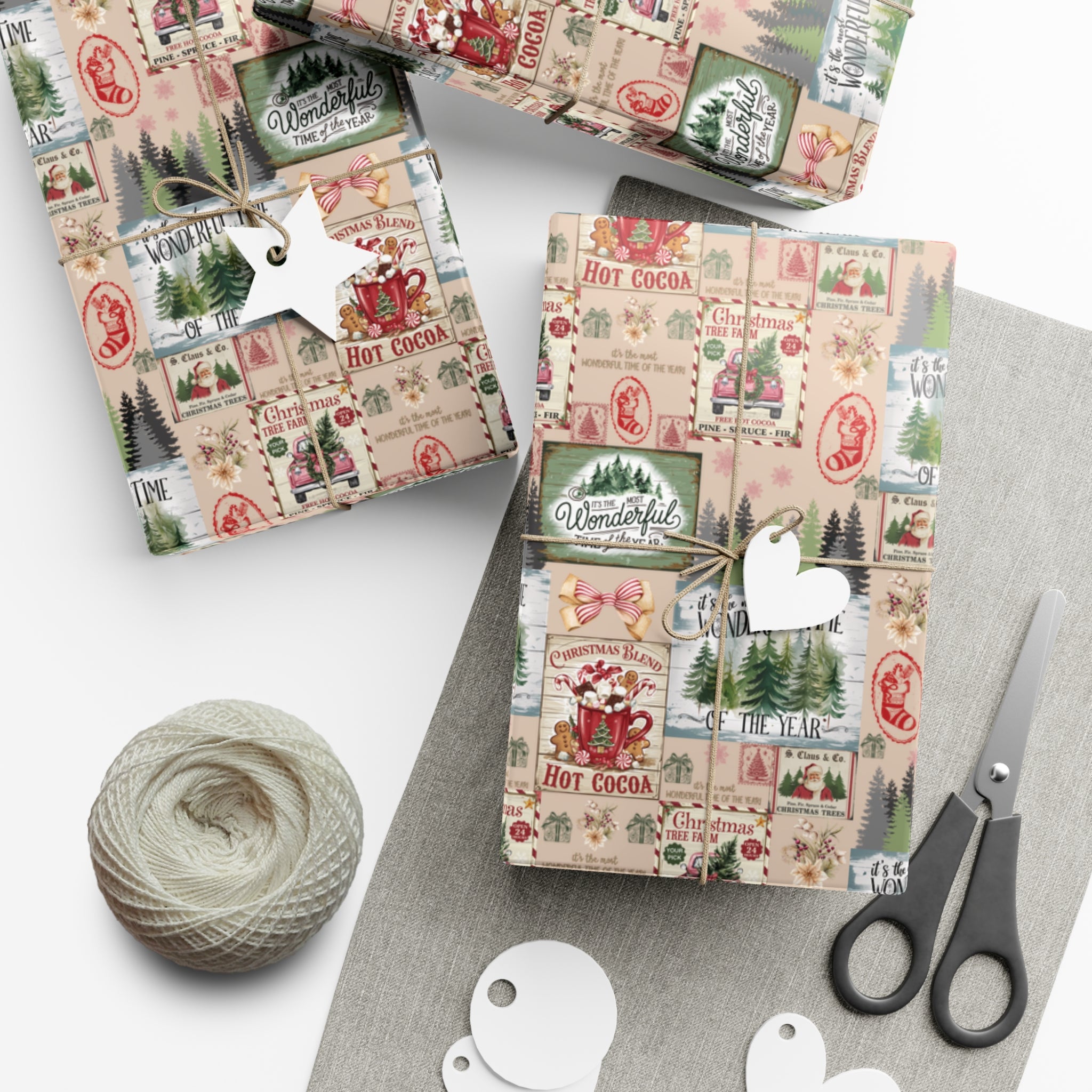 Christmas Wrapping Paper with Vintage Stamps Design  Perfect for Unique Holiday Gift Wrapping Premium Quality Gift Wrap for Luxurious Presentation - MRSBYVALLE