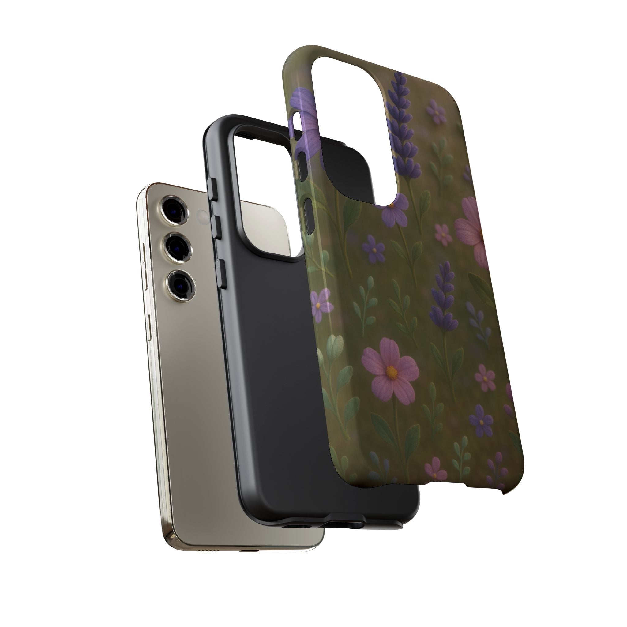 Pastel Flowers 3D Illusion Wildflower Phone Case Cute Pastel Floral Design in Lavender, Pink, Mint Green Aesthetic Protective Case for iPhone and  Android