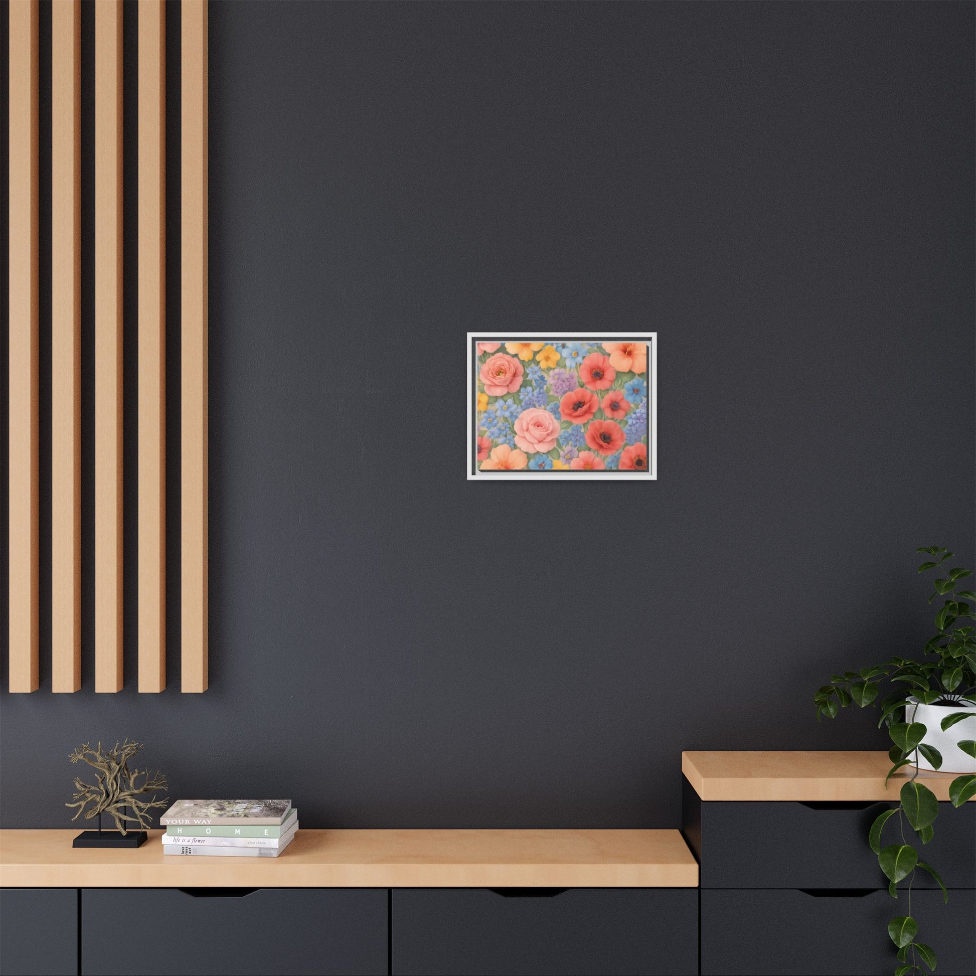 Luxury Framed Floral Canvas – Bold Multi-Color Botanical Wall Art, Elegant Nature-Inspired Accent for Living Room, Bedroom, or Office Décor Gift for Mom