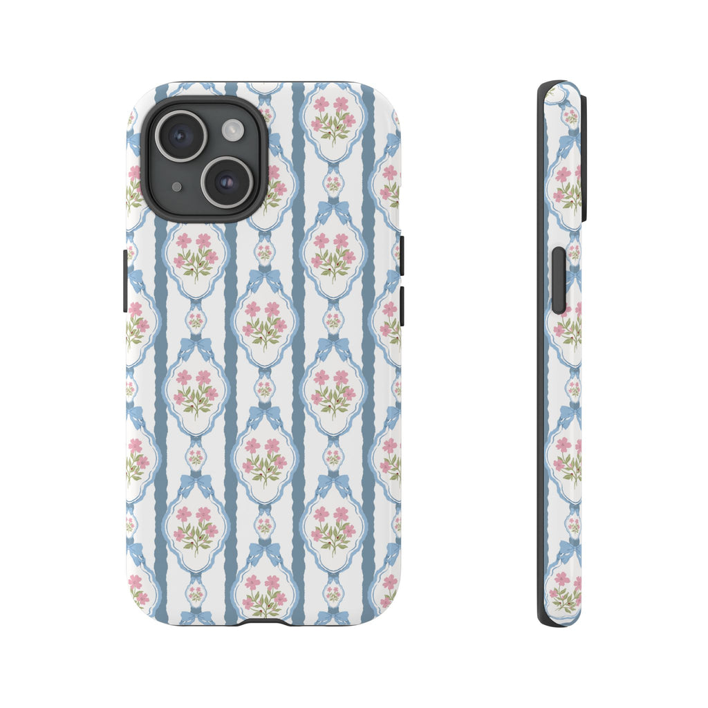 Coque de téléphone Vintage Nœud Bleu et Rose — Motif floral romantique « Tough Cases »