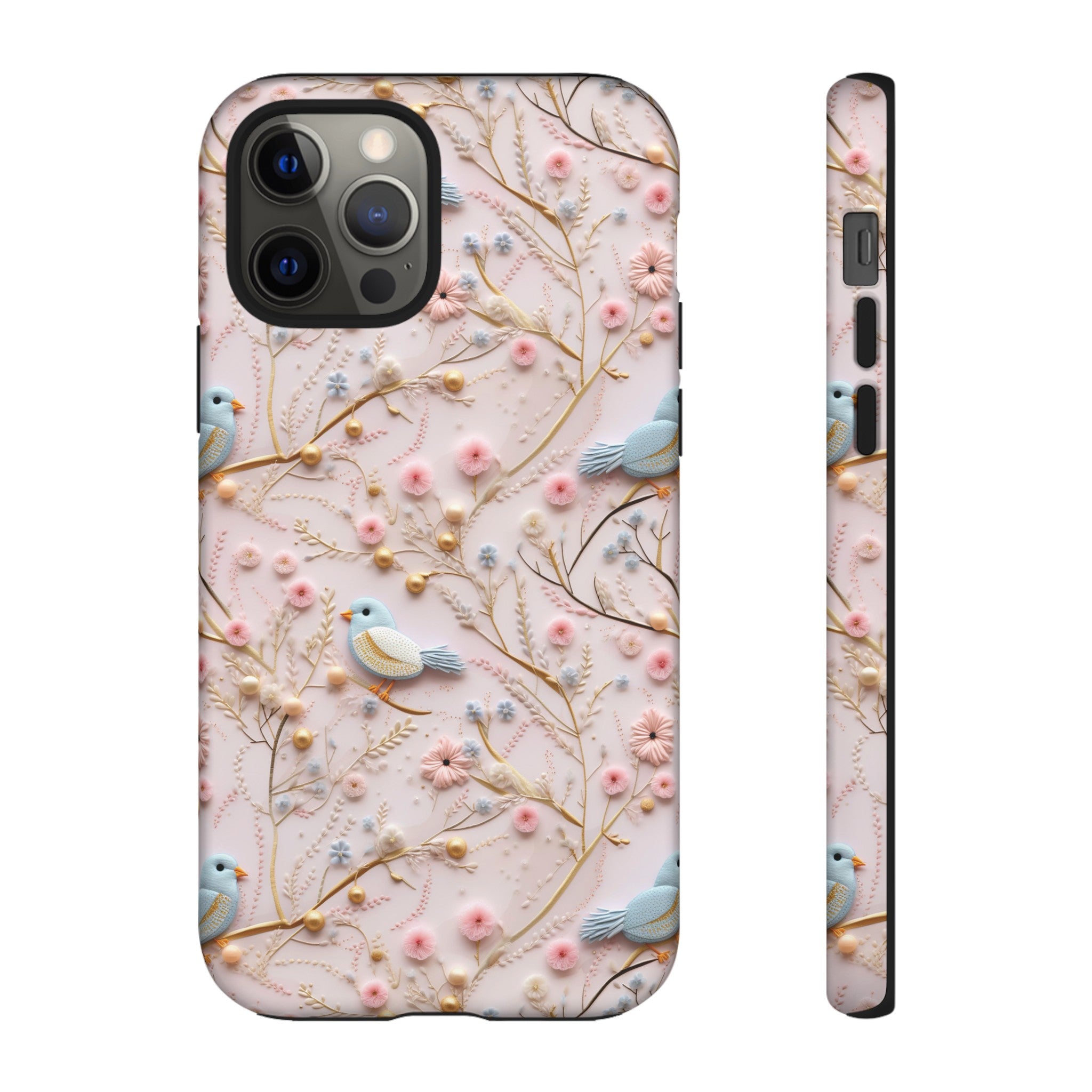 3D Birds Elegant Faux Flowers Phone Case Stylish & Durable for iPhone Samsung Gift iPhone 15, 14, 13 Samsung Pixel Gift for Mom Accessory Gift for Her