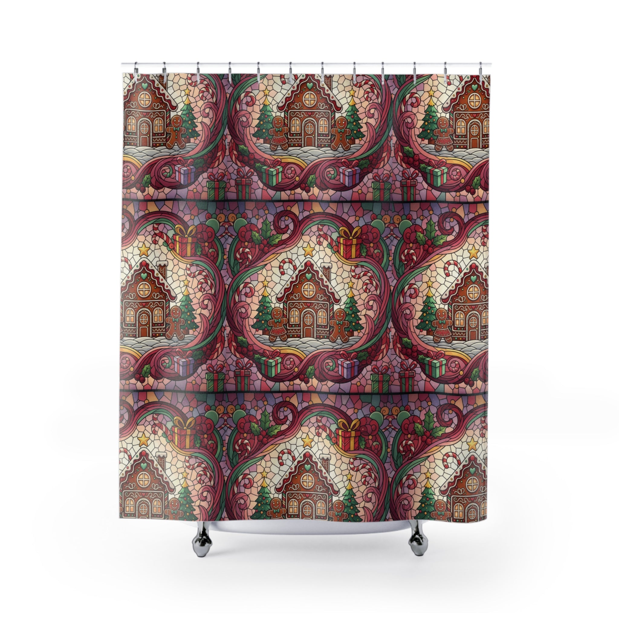 Gingerbread New House Christmas Shower Curtain Stylish Bathroom Decor, Perfect for a Fresh, Elegant Look and Durable for a Fresh, Stylish Look Wedding Gift for Mom Bridal Shower Gift Newlywed