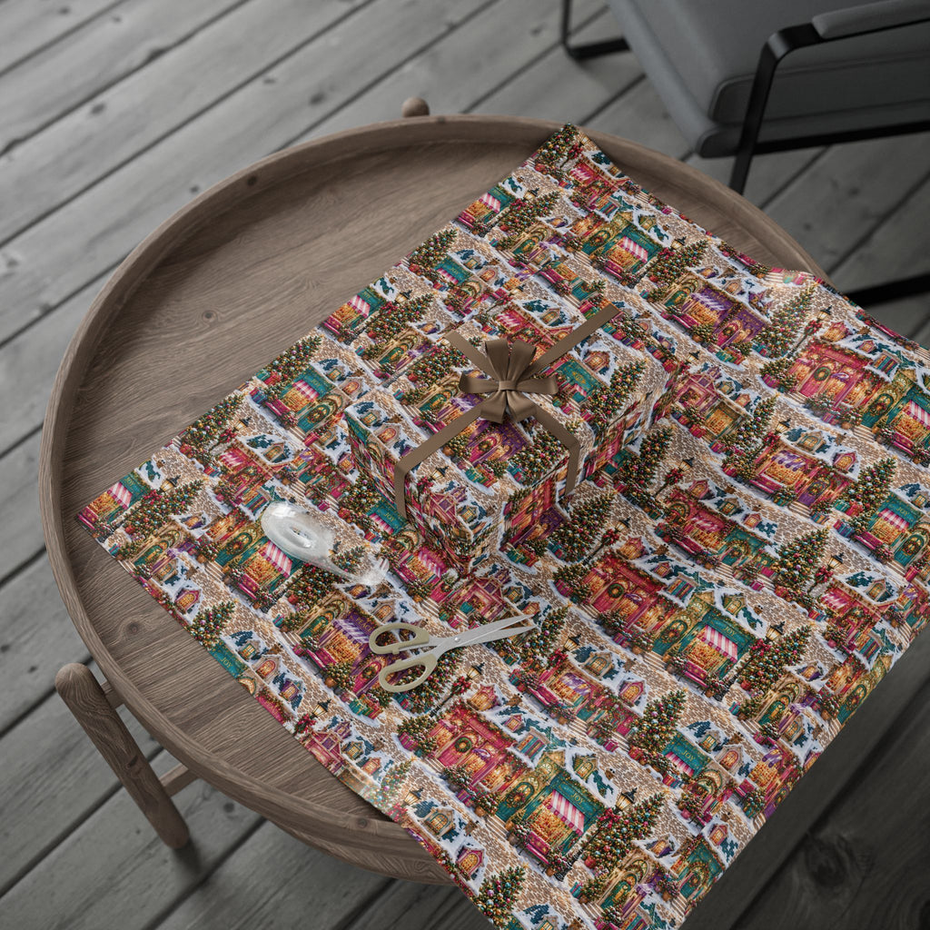 Christmas Village Wrapping Paper Roll  Festive Holiday Gift Wrap