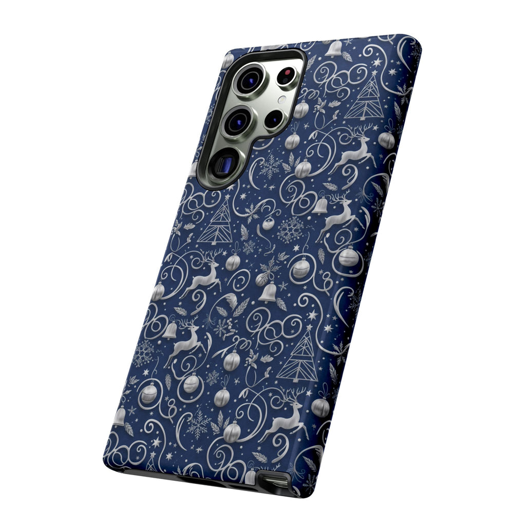 Blue & Silver Christmas Phone Case – Holiday Sparkle Design for iPhone 17, All iPhones & Galaxy | MRSBYVALLE Gift for Her