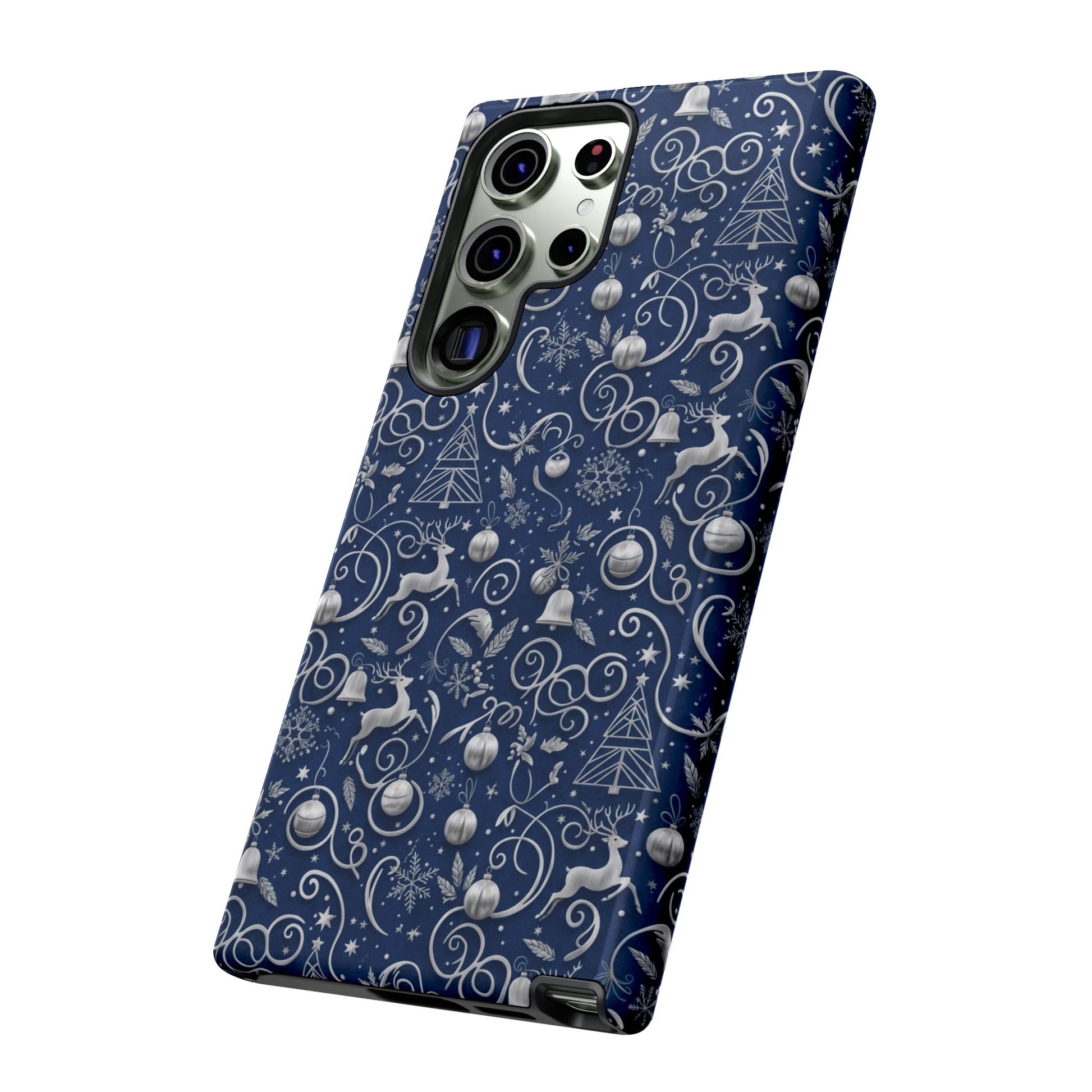 Blue & Silver Christmas Phone Case – Holiday Sparkle Design for iPhone 17, All iPhones & Galaxy | MRSBYVALLE Gift for Her