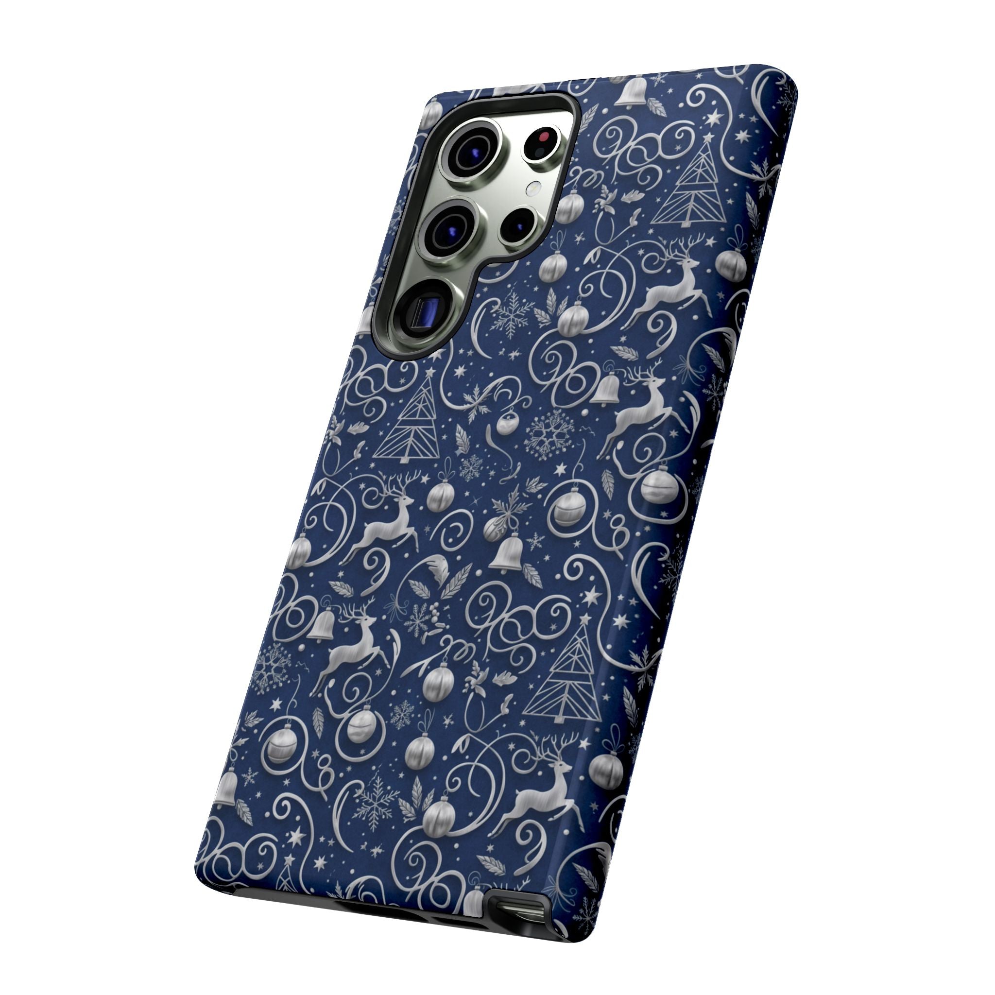 Coque Téléphone Noël Bleu & Argent – Motif Paillettes Festives pour iPhone 17, Tous iPhones & Galaxy | Cadeau MRSBYVALLE pour Elle