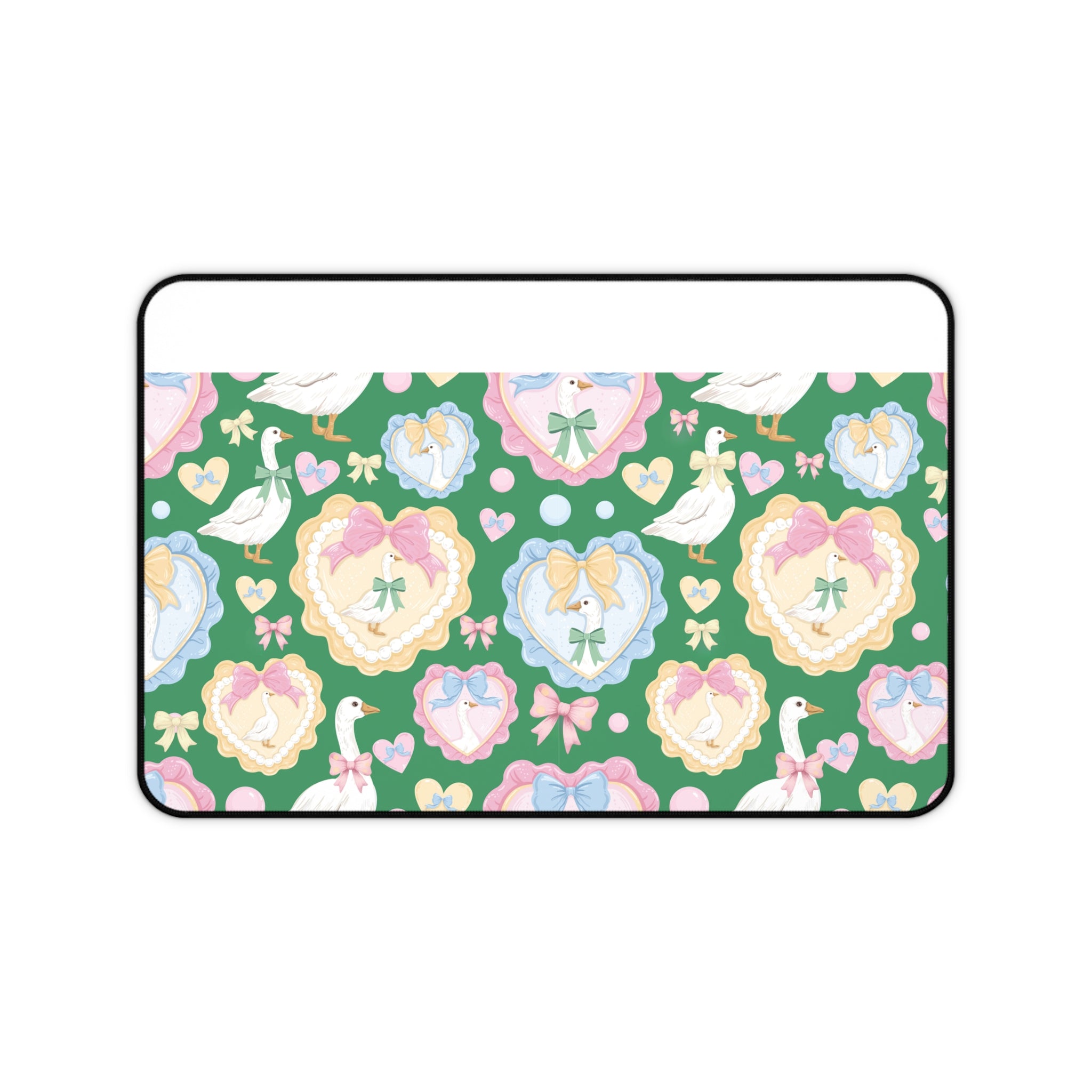 Silly Goose Green Desk Mat with Pastel Bows & Hearts Cozy & Stylish Desk Protector Desk Pad