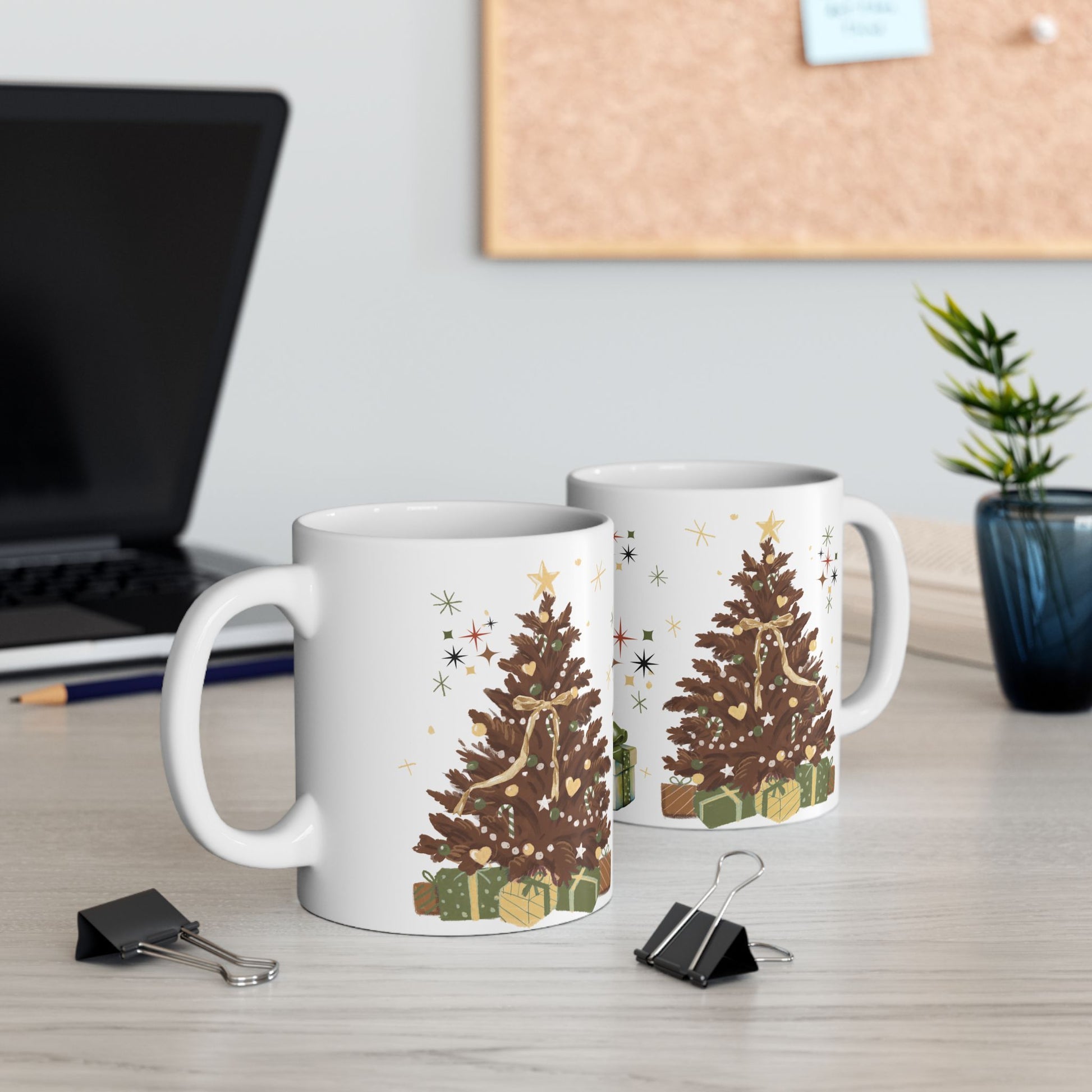 Brown Christmas Tree Mug, 11oz  15oz Holiday Coffee Cup, Rustic Winter Mug, Cozy Hot Chocolate Mug, Christmas Gift Idea, Festive Morning Vibes