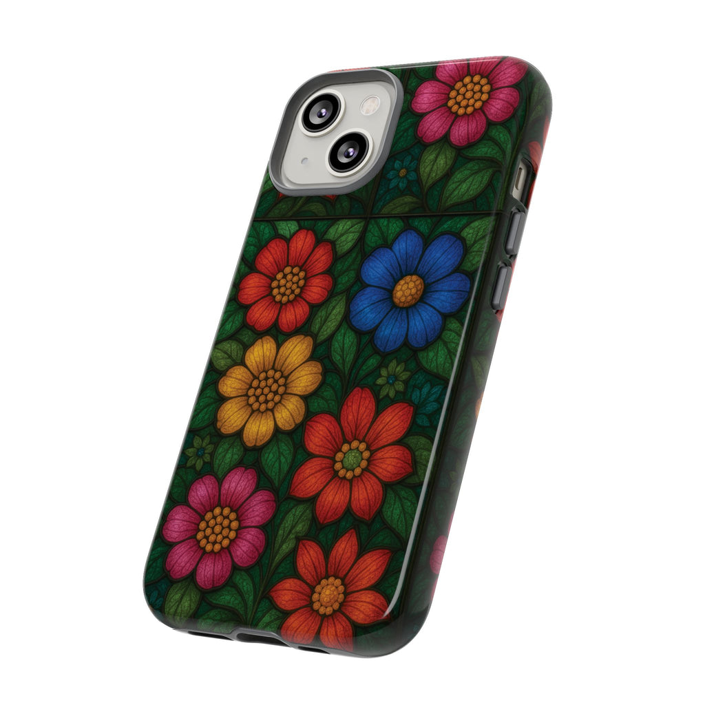 Coque de téléphone effet vitrail floral lumineux Art abstrait coloré, Étui de protection esthétique pour iPhone, Samsung et Google, Idée cadeau unique pour maman