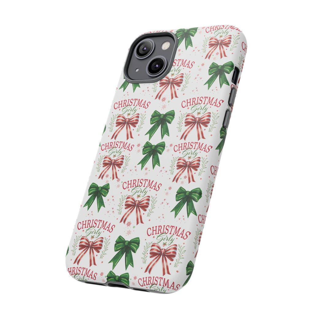 Girly Christmas Coquette Bows Pastel Phone Case for iPhone 17 16 15 23 Samsung, and Pixel | Stylish Protective Cover Gift for Her Perfect for Floral Lover