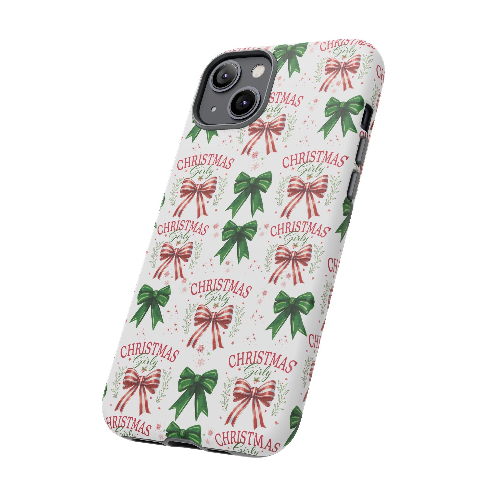 Girly Christmas Coquette Bows Pastel Phone Case for iPhone 17 16 15 23 Samsung, and Pixel | Stylish Protective Cover Gift for Her Perfect for Floral Lover
