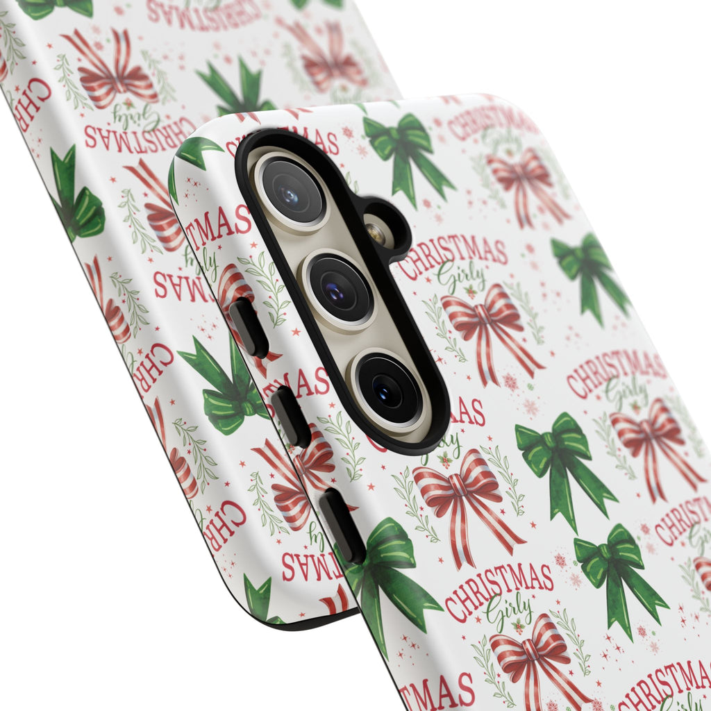 Girly Christmas Coquette Bows Pastel Phone Case for iPhone 17 16 15 23 Samsung, and Pixel | Stylish Protective Cover Gift for Her Perfect for Floral Lover