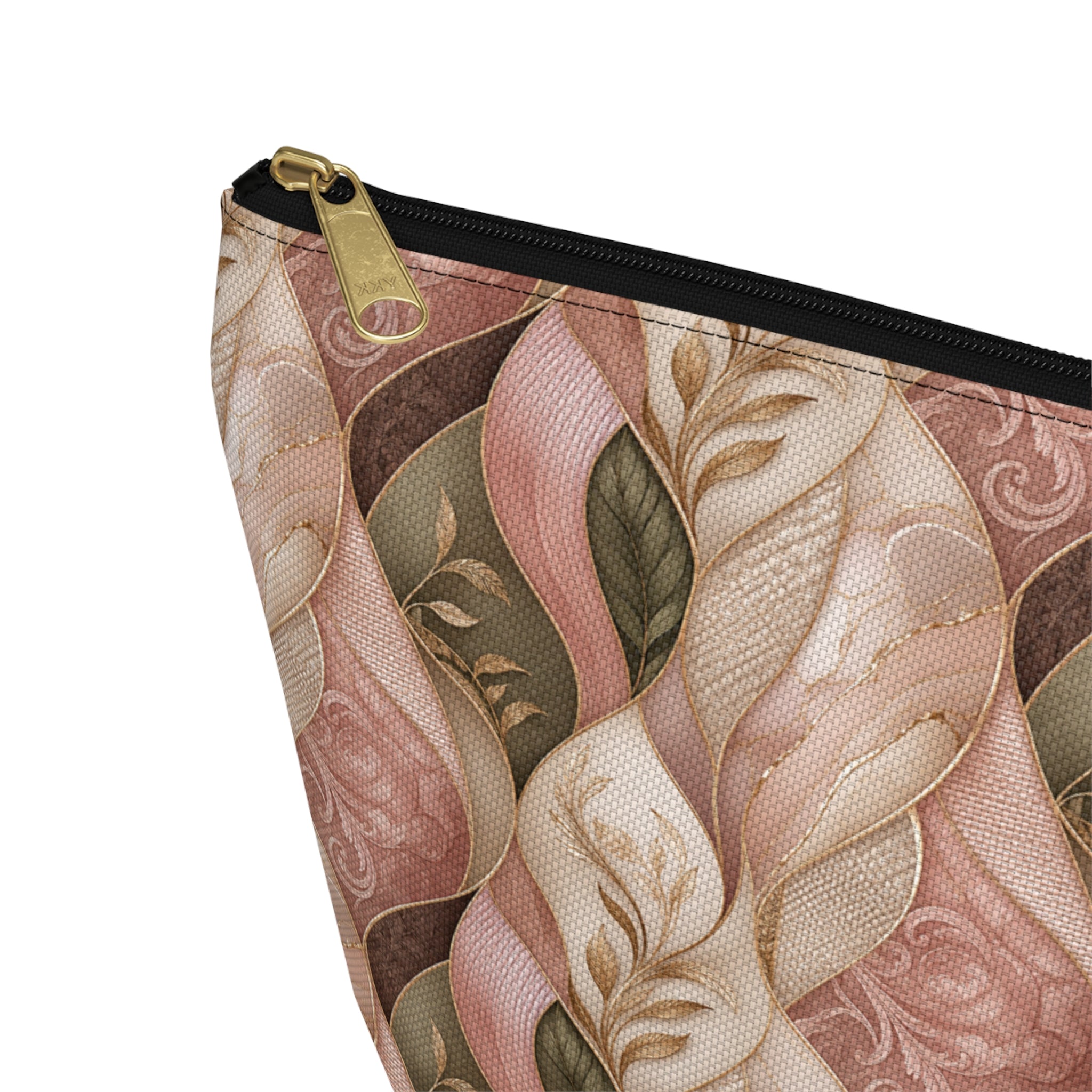Braided Floral Accessory Pouch — Pink & Olive T‑Bottom Cosmetic Bag