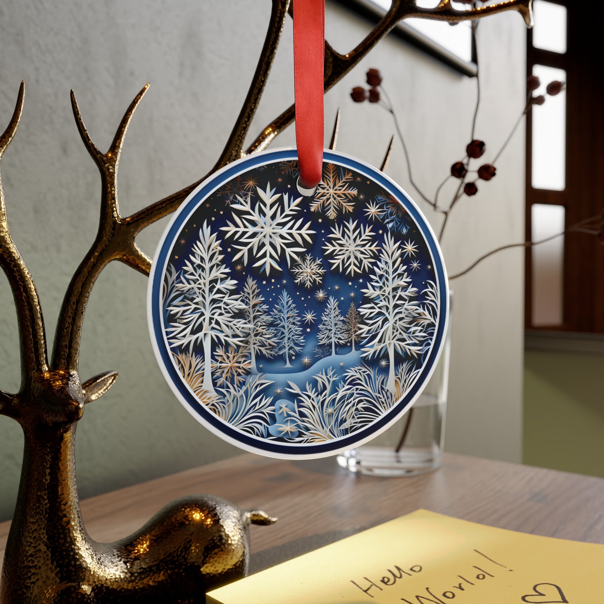 Elegant Navy Christmas Acrylic Ornament with Ribbon Perfect Holiday Decoration and Gift Durable Holiday Keepsake | Charming Winter Design | Ideal for Tree Trimming and Gift Giving - MRSBYVALLE