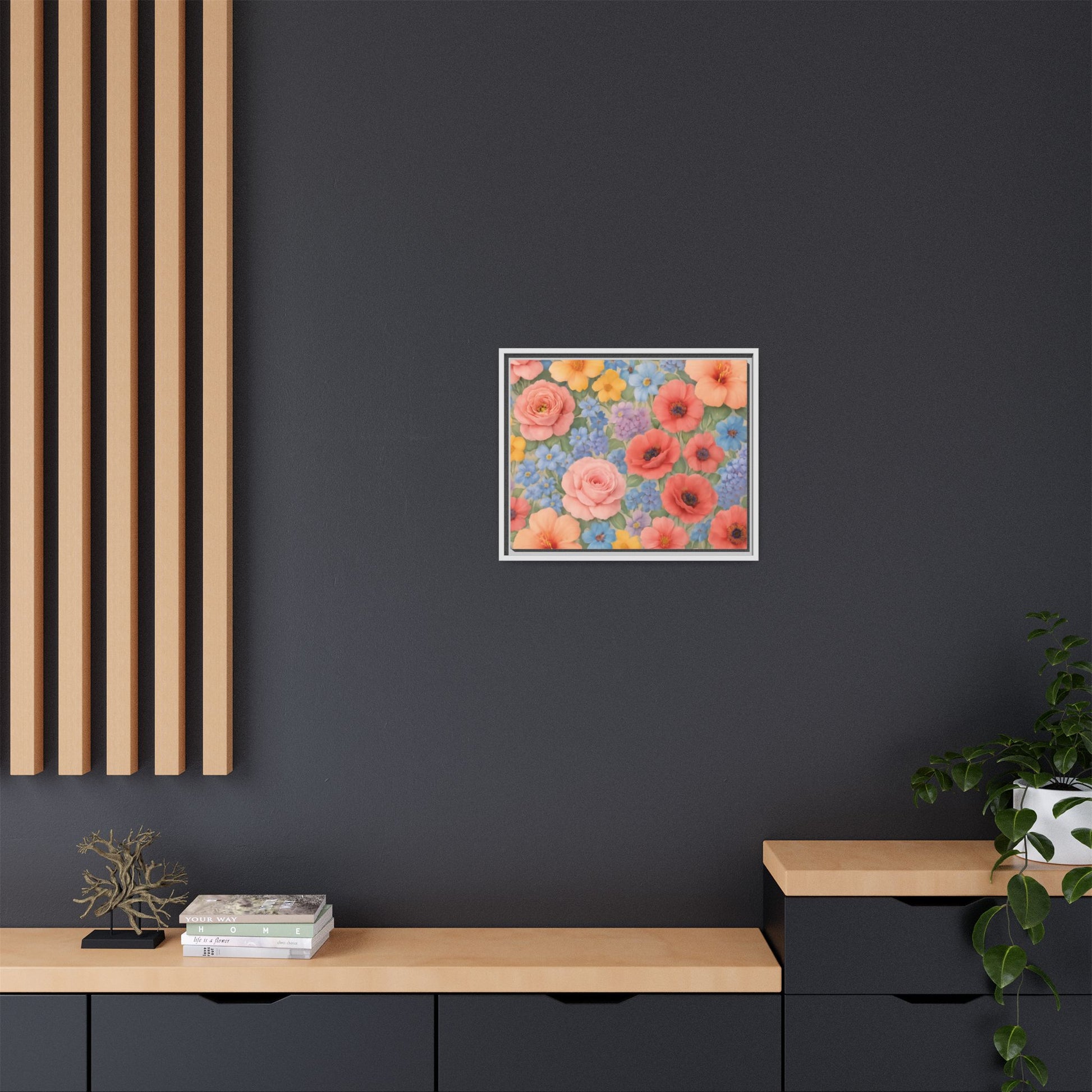 Luxury Framed Floral Canvas – Bold Multi-Color Botanical Wall Art, Elegant Nature-Inspired Accent for Living Room, Bedroom, or Office Décor Gift for Mom