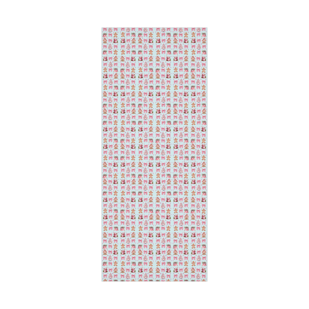 Coquette Pink Gingerbread House Man Wrapping Paper with Adorable Pink Bows Perfect for Whimsical Christmas Gift Wrap | Festive Holiday Present Wrapping Sheets - MRSBYVALLE